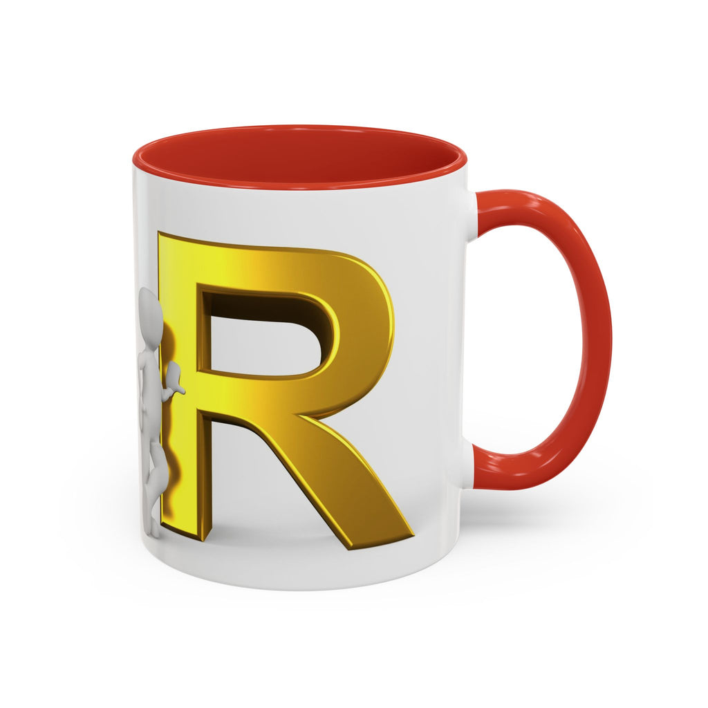 Gold Letter R with 3D Figure Accent Coffee Mug | Monogram Initial Mug