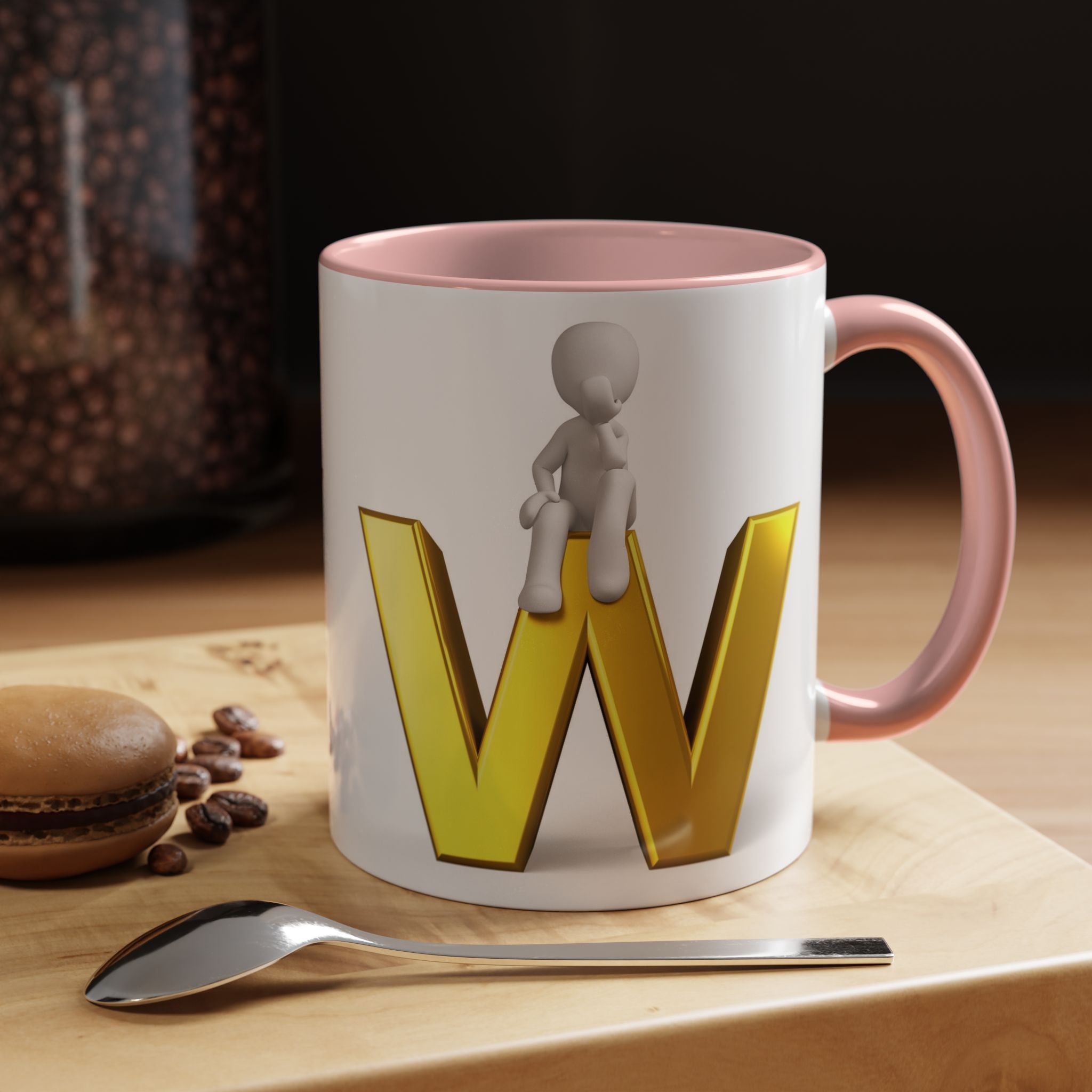3D Letter W with Sitting Figure Mug | Accent Coffee Mug