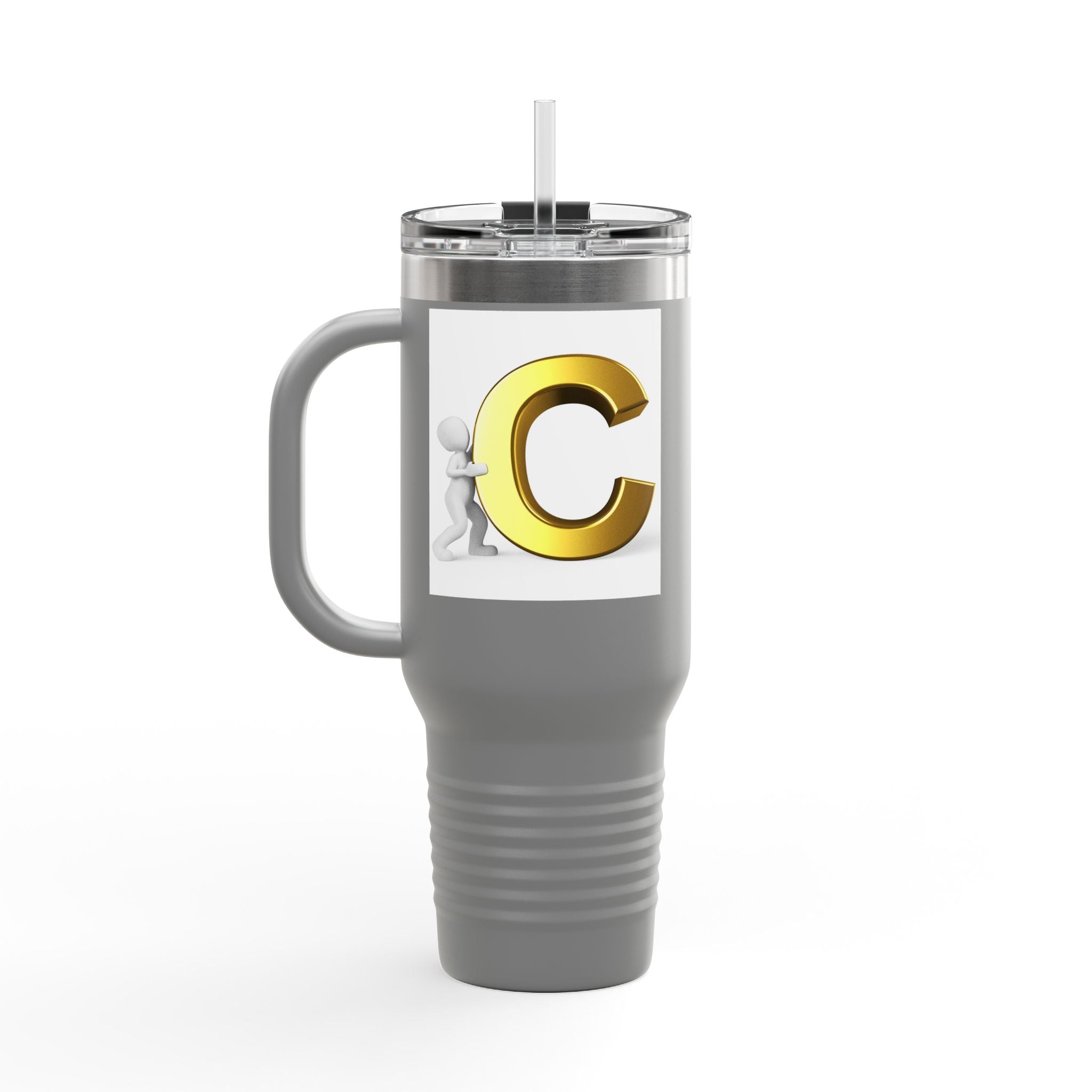3D Gold Letter C Initial Travel Mug | 40oz Insulated Tumbler