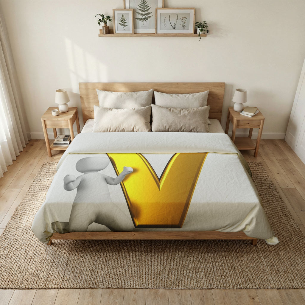 Gold Letter V duvet cover | Monogram initial alphabet bedding