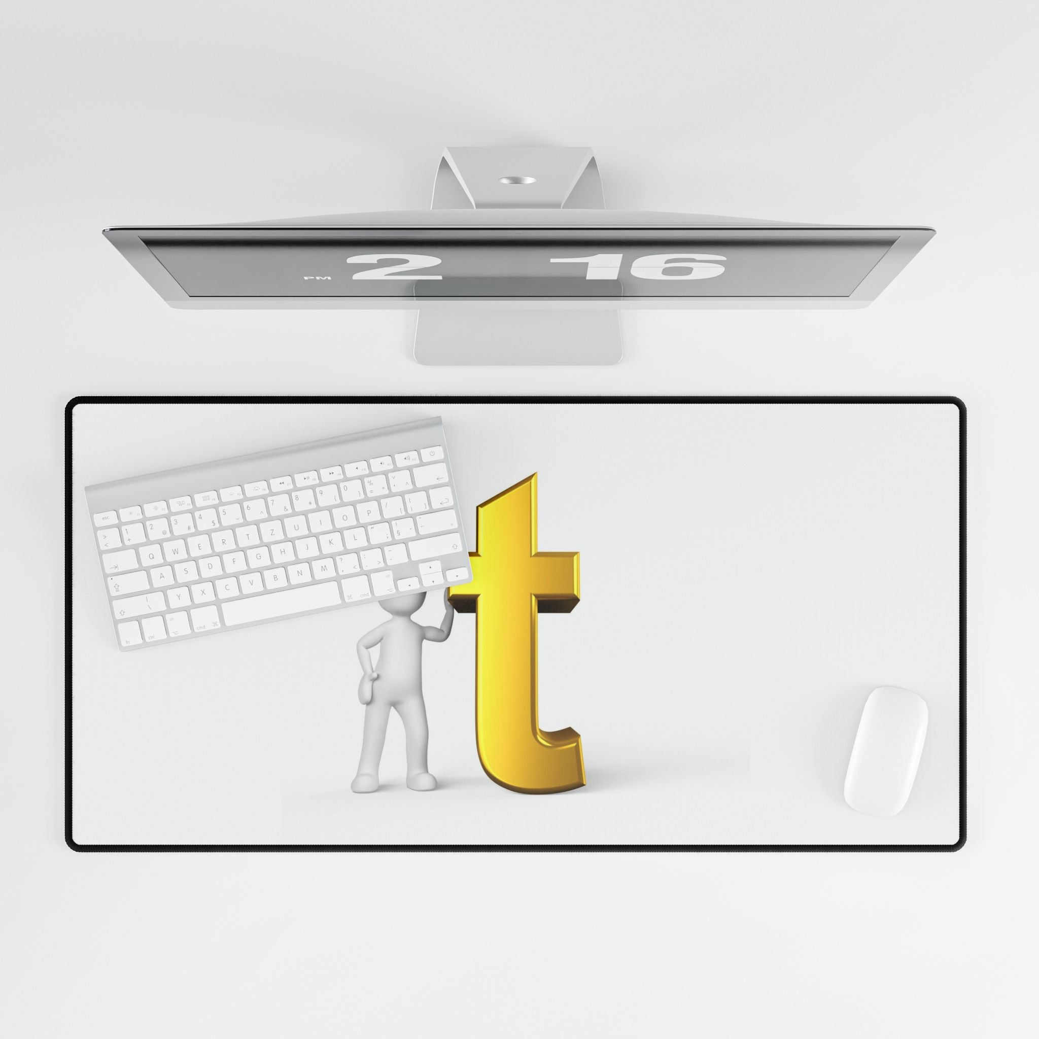 3D Stick Figure with Gold Letter t Desk Mat | Large Mouse Pad