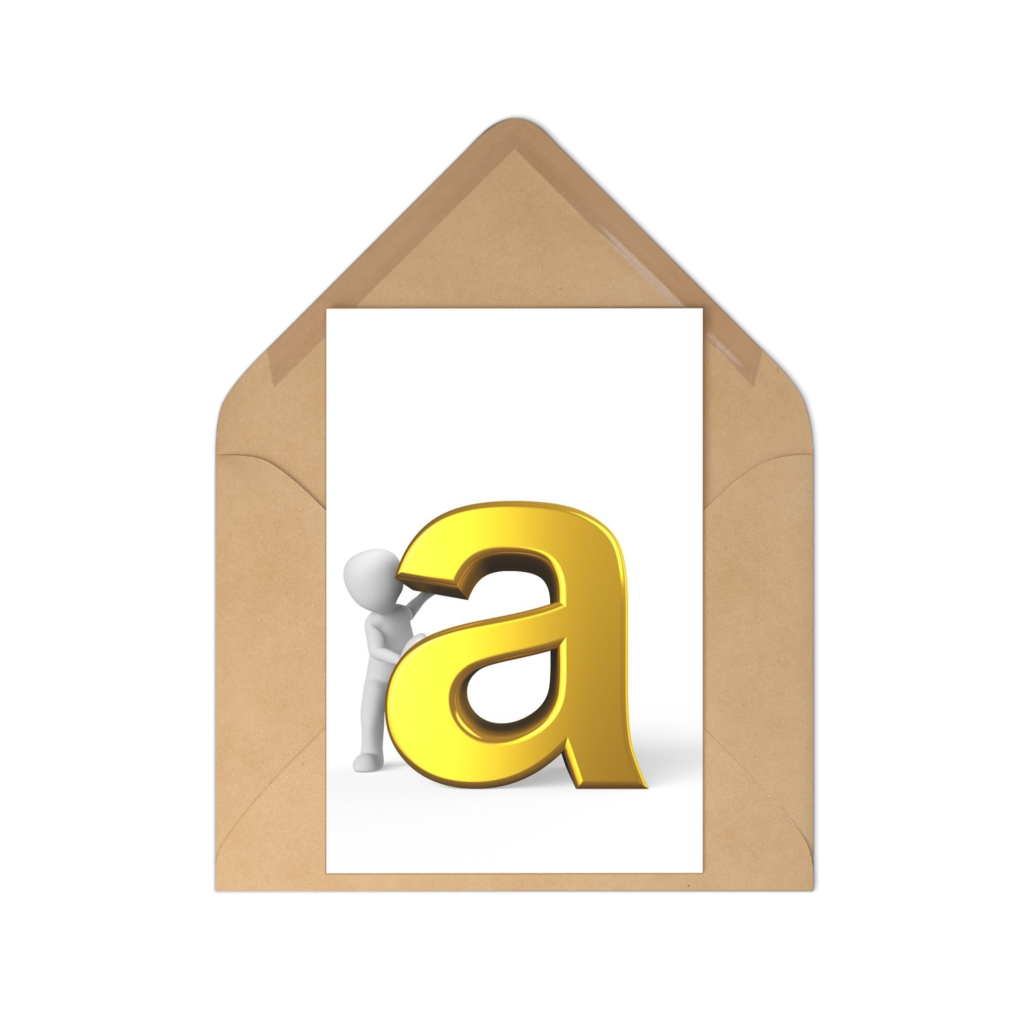 3D Gold Letter A Postcards | Alphabet Illustration, 7 Pack