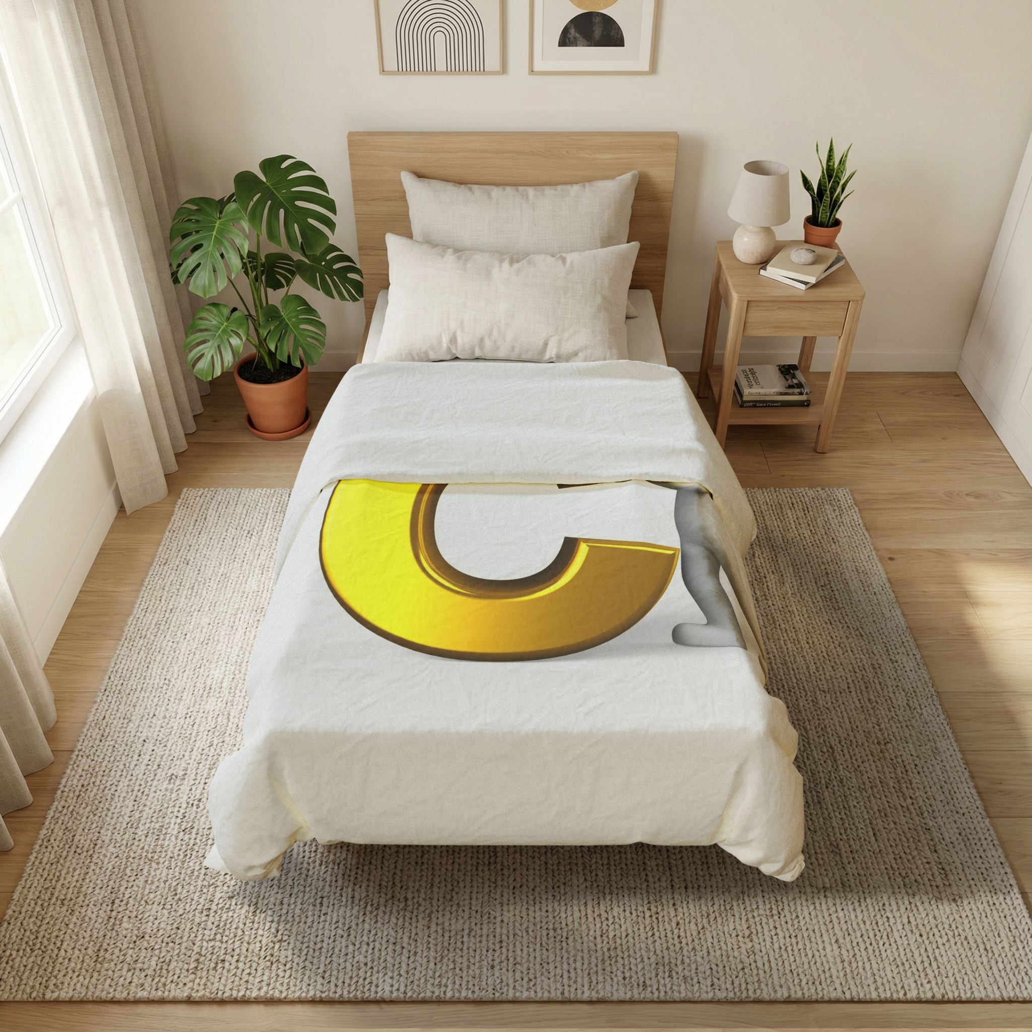 Gold Letter C Initial Duvet Cover | Monogram Bedding, Personalized Initial