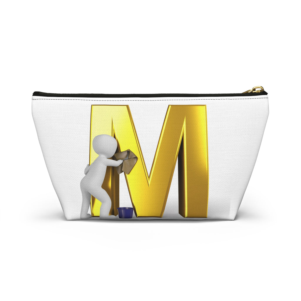 Gold Letter M with Painter Figure Accessory Pouch | Monogram Makeup Bag