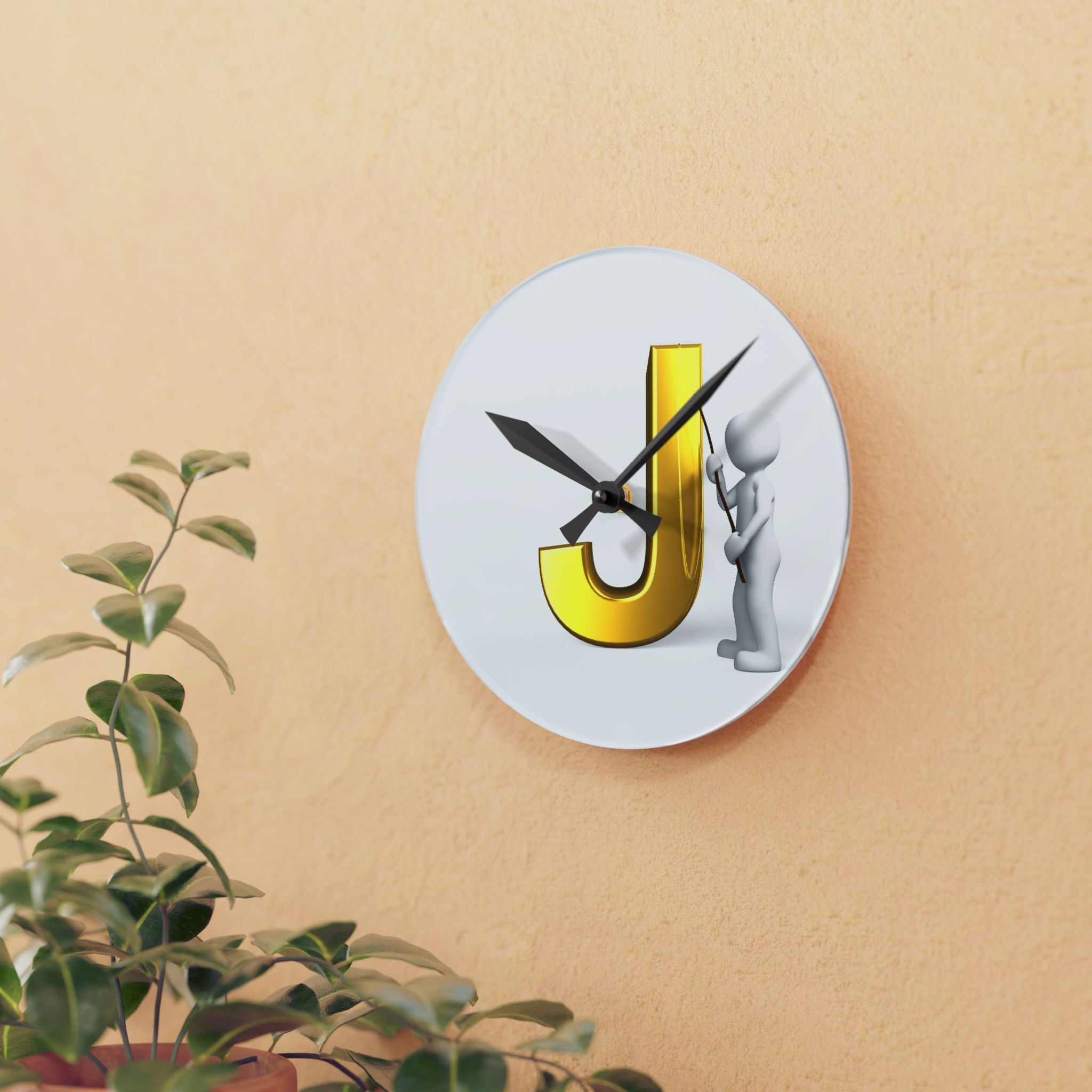 Gold Letter J Monogram Acrylic Wall Clock | Initial J Home Decor