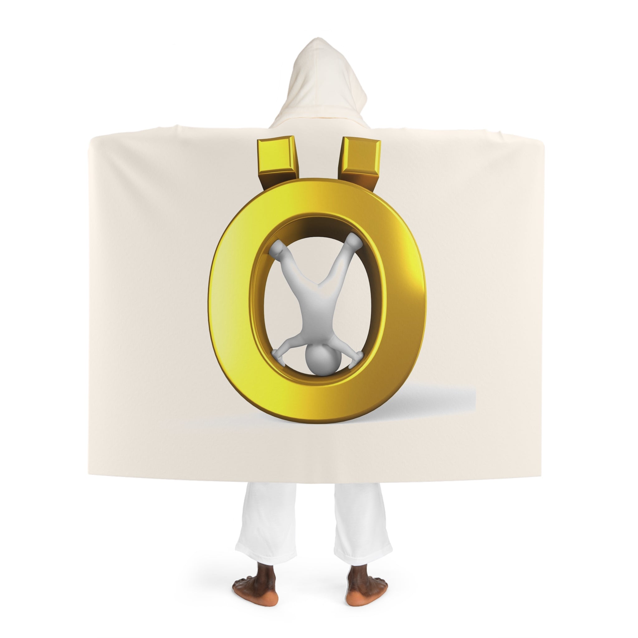 Cozy Hooded Sherpa Fleece Blanket | Gold Letter Ö With Figure