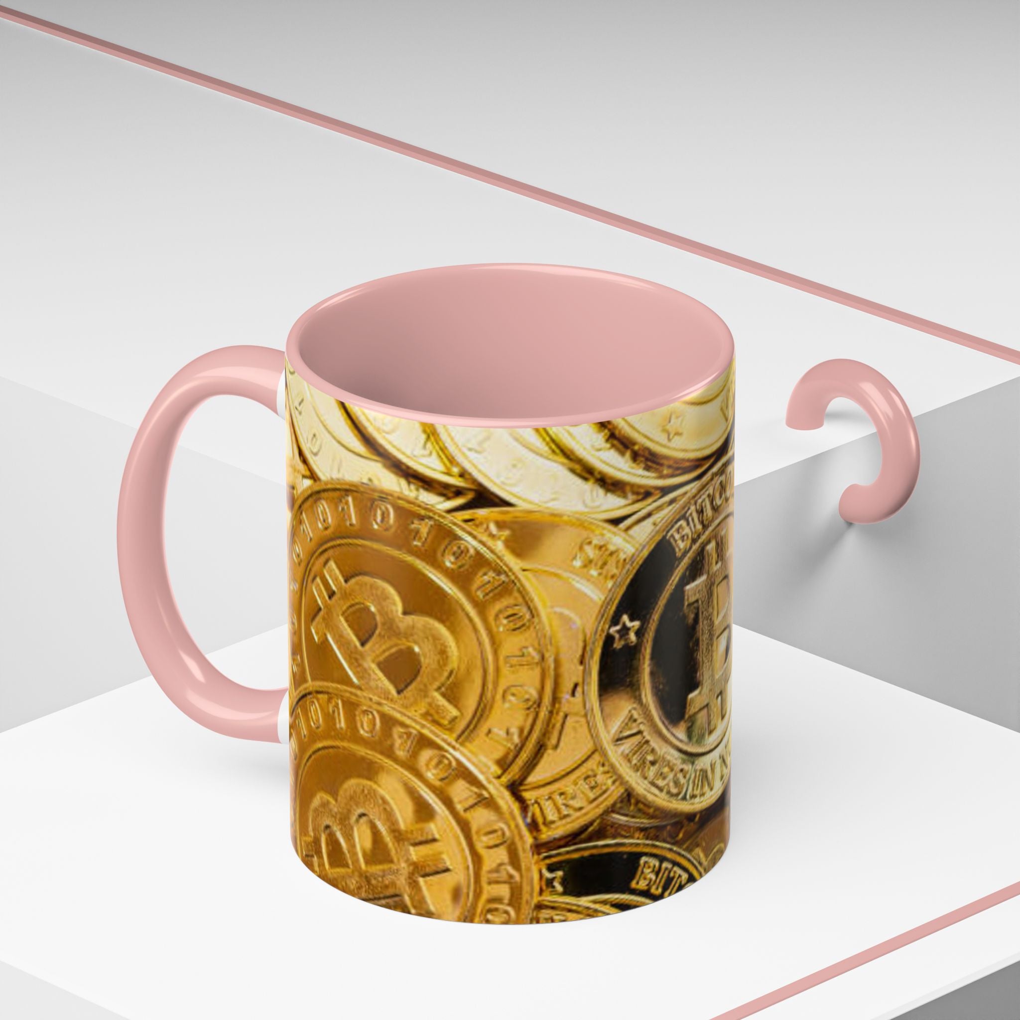 Bitcoin Coin Pattern Accent Coffee Mug | Cryptocurrency Coffee Mug