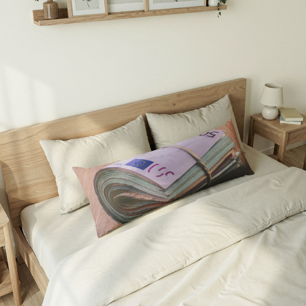 Stack of Euro Banknotes Body Pillow | Money Print, Cash Roll Decorative Pillow