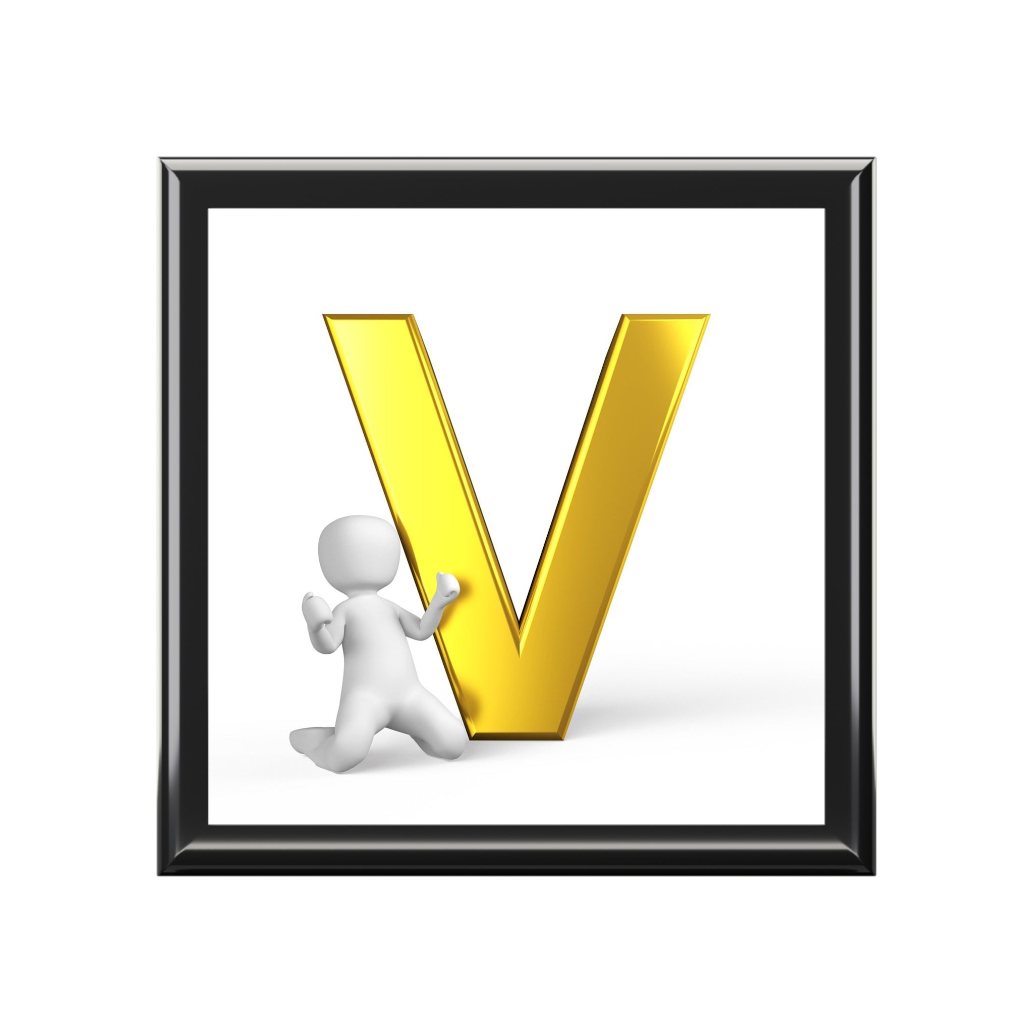 Gold Letter V Artwork Jewelry Box | Monogram Decorative Keepsake Box
