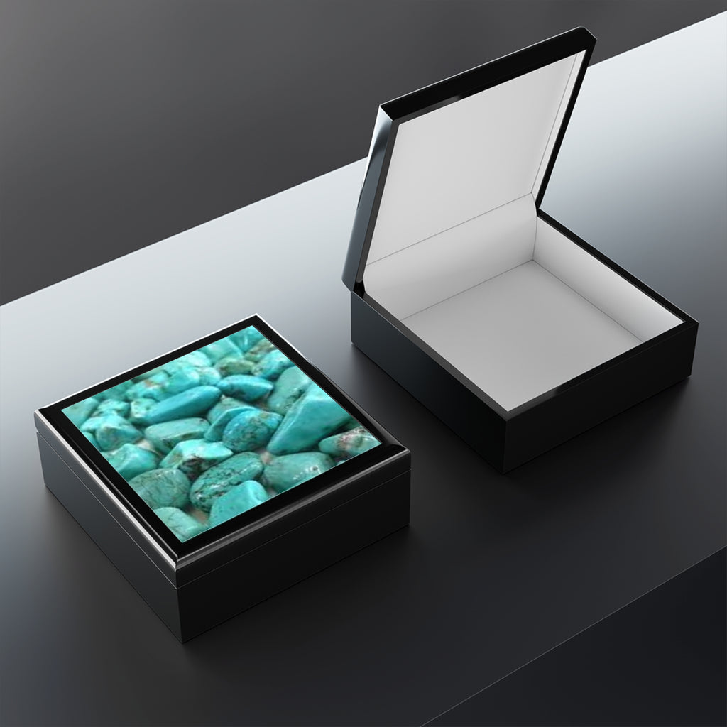 Turquoise Stone Pattern Jewelry Box | Blue Gemstone Trinket Box