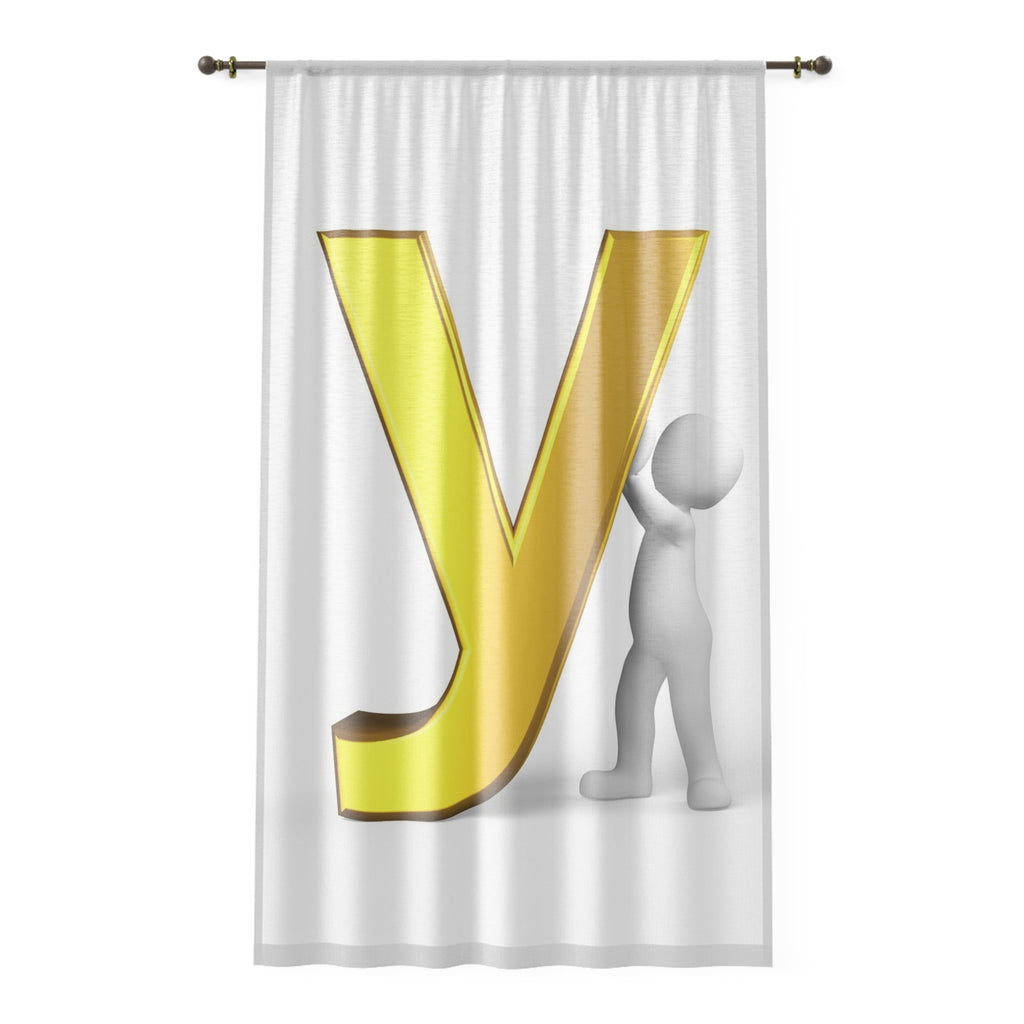 3D Gold Letter Y with Figure Window Curtain | Monogram Initial Sheer Curtain