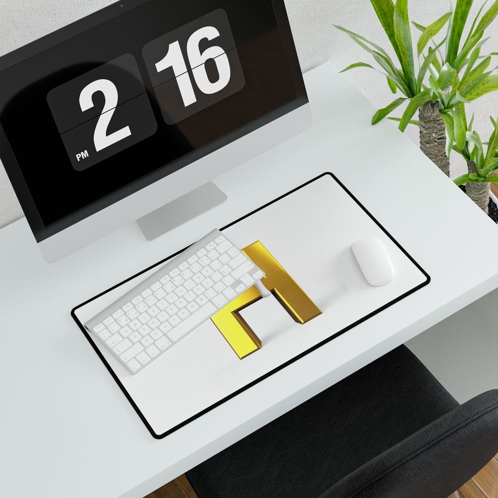 Gold Letter H with Climbing Figure Desk Mat | Alphabet Initial Mouse Pad