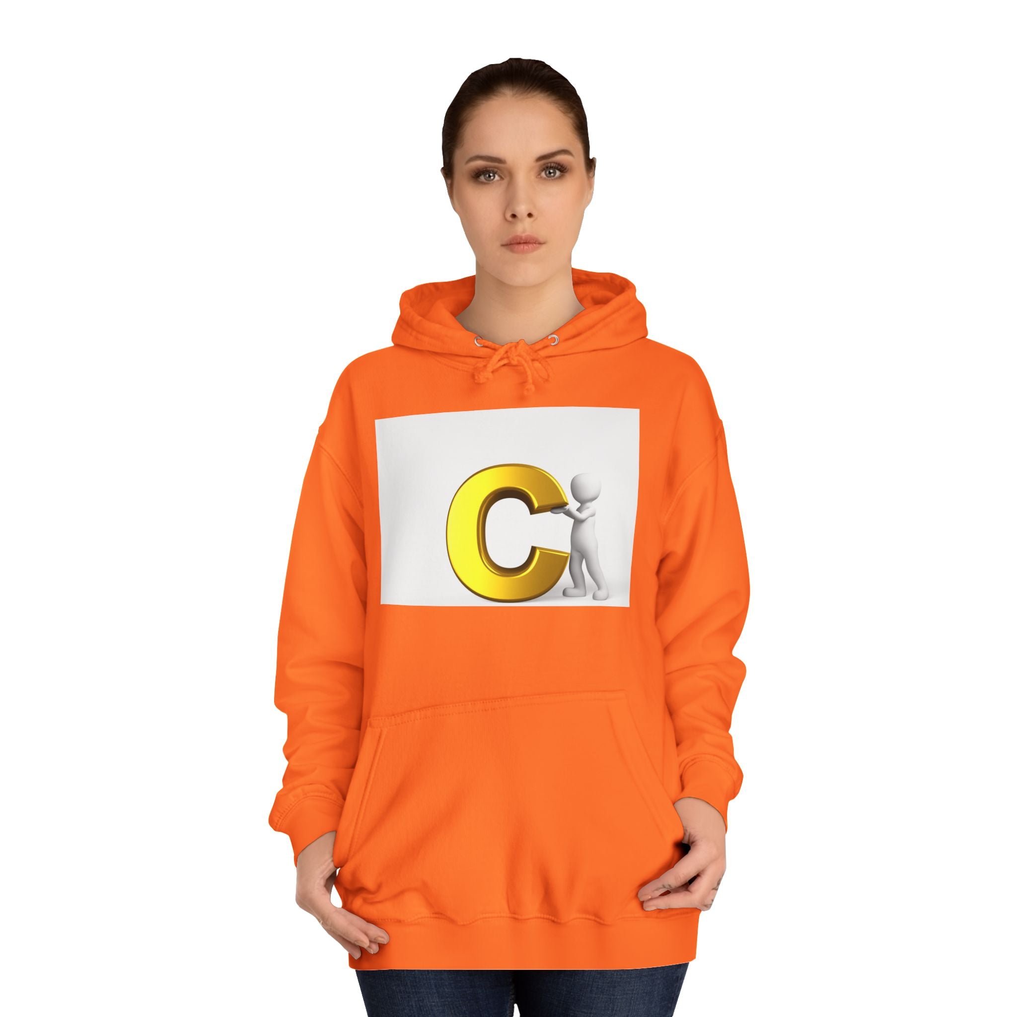 3D Yellow Letter C with Character Hoodie | Initial Monogram Sweatshirt
