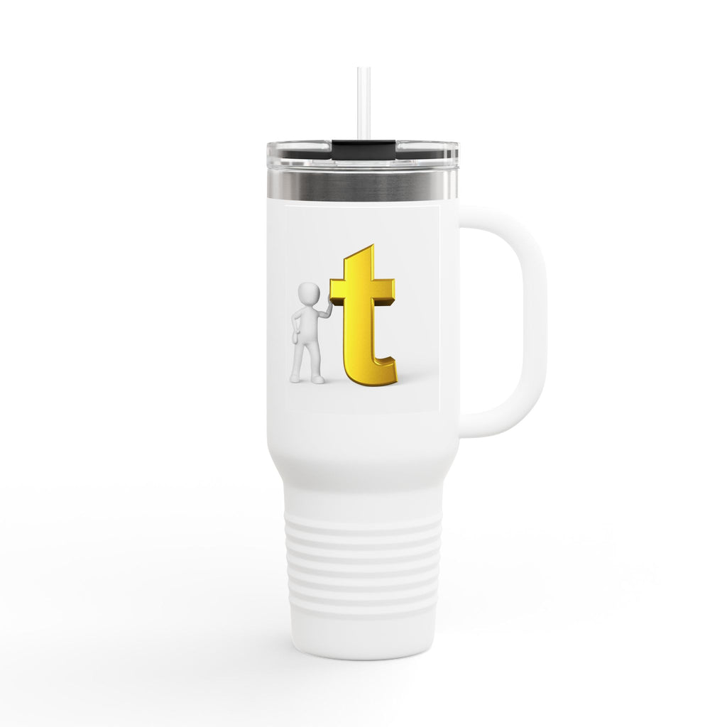3D Stick Figure with Gold Letter T Insulated Travel Mug 40oz | Tall Tumbler