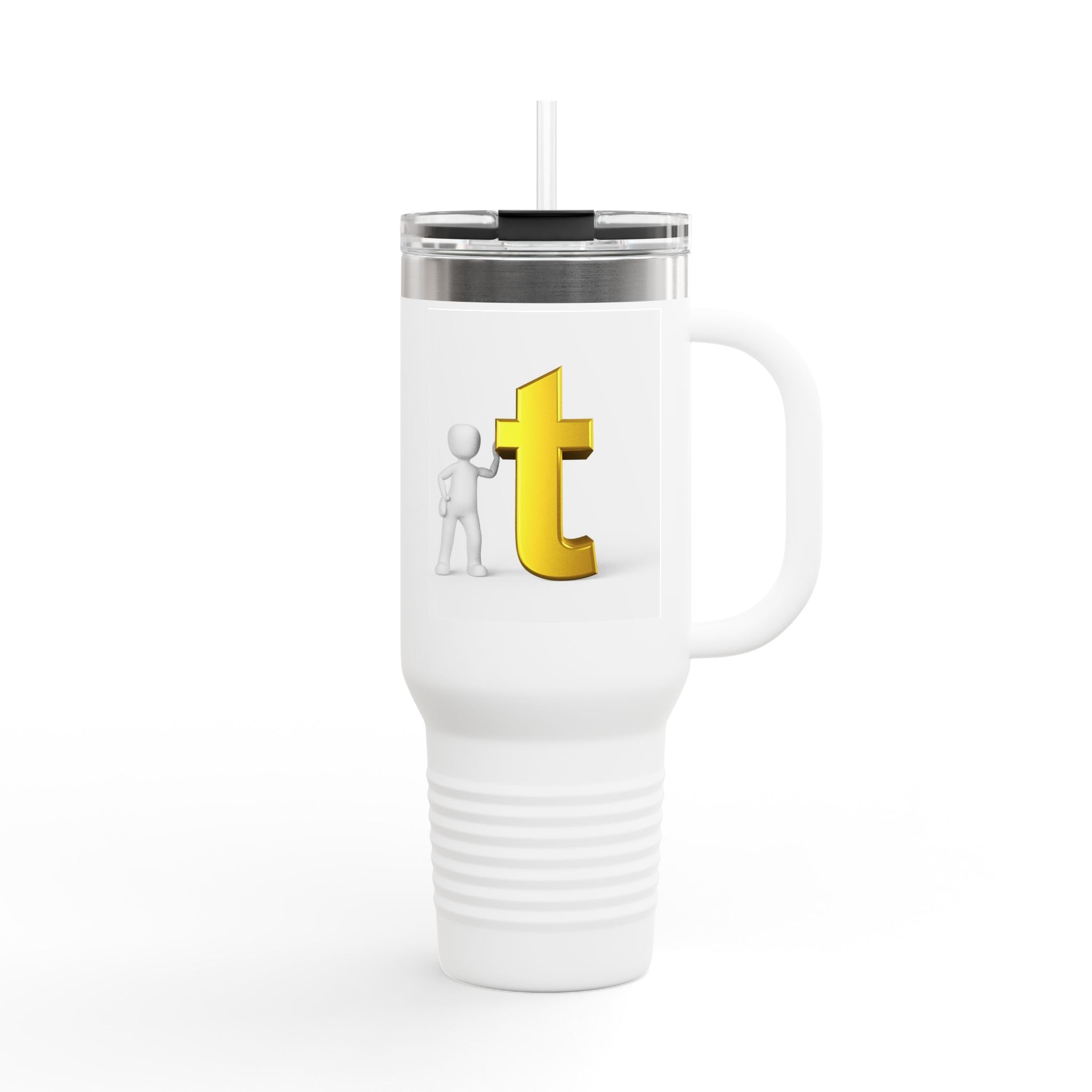 3D Stick Figure with Gold Letter T Insulated Travel Mug 40oz | Tall Tumbler