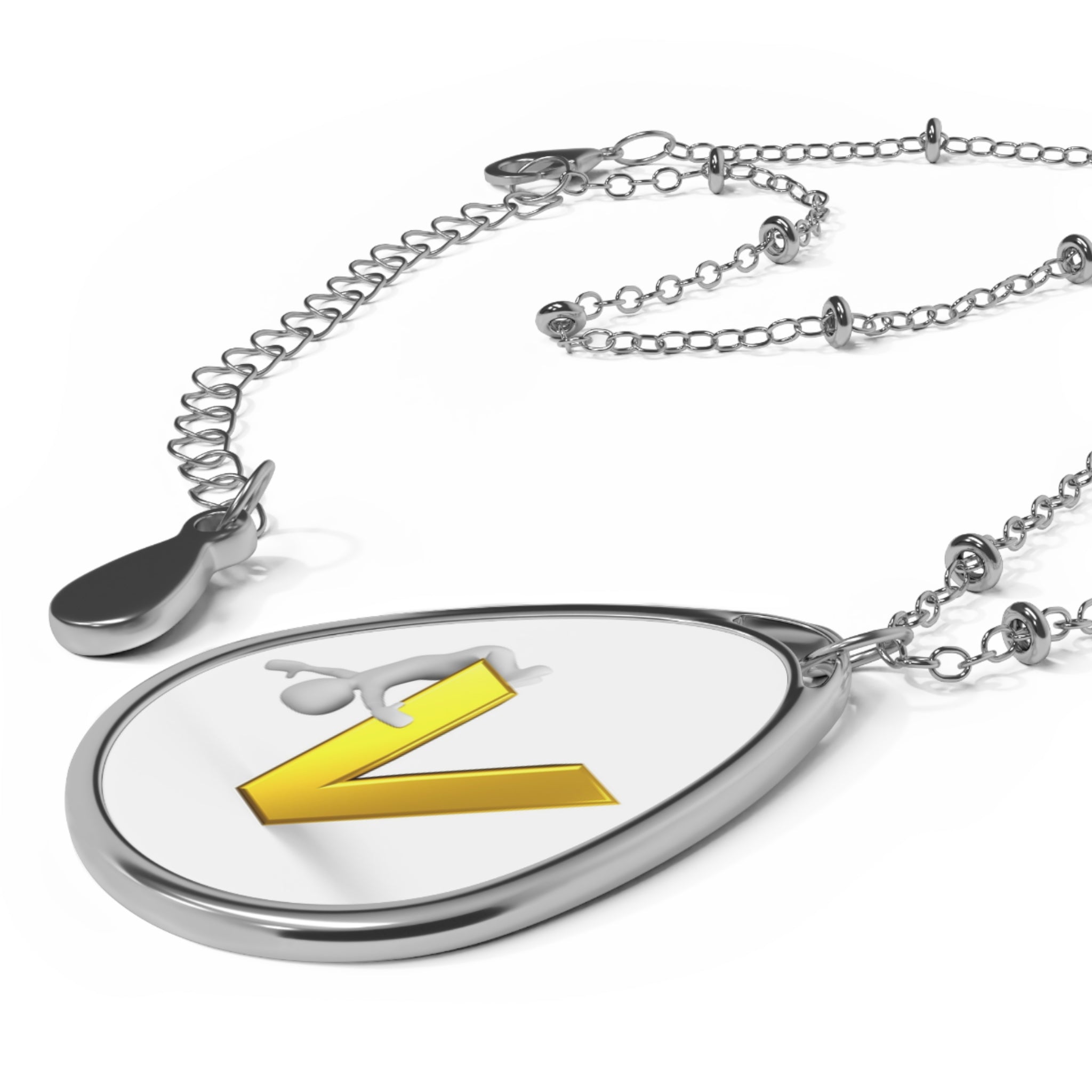 Gold Initial V Oval Pendant Necklace