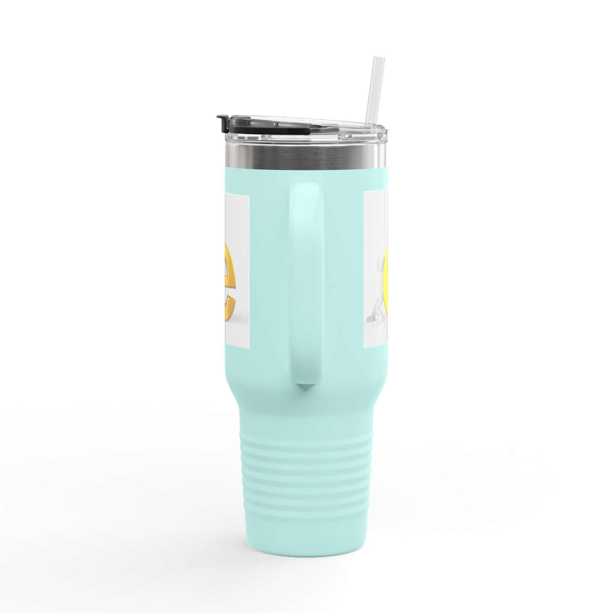 Yellow 3D Letter E Character Travel Mug | Insulated 40oz Tumbler