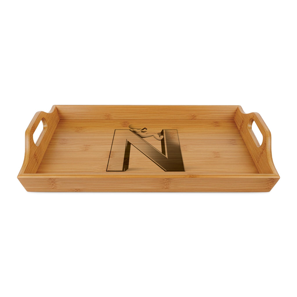 Engraved Monogram N Bamboo Serving Tray | Personalized Initialed Tray
