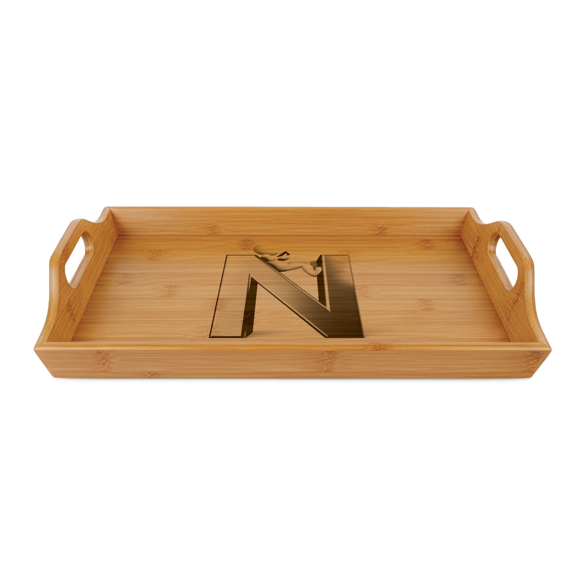 Engraved Monogram N Bamboo Serving Tray | Personalized Initialed Tray