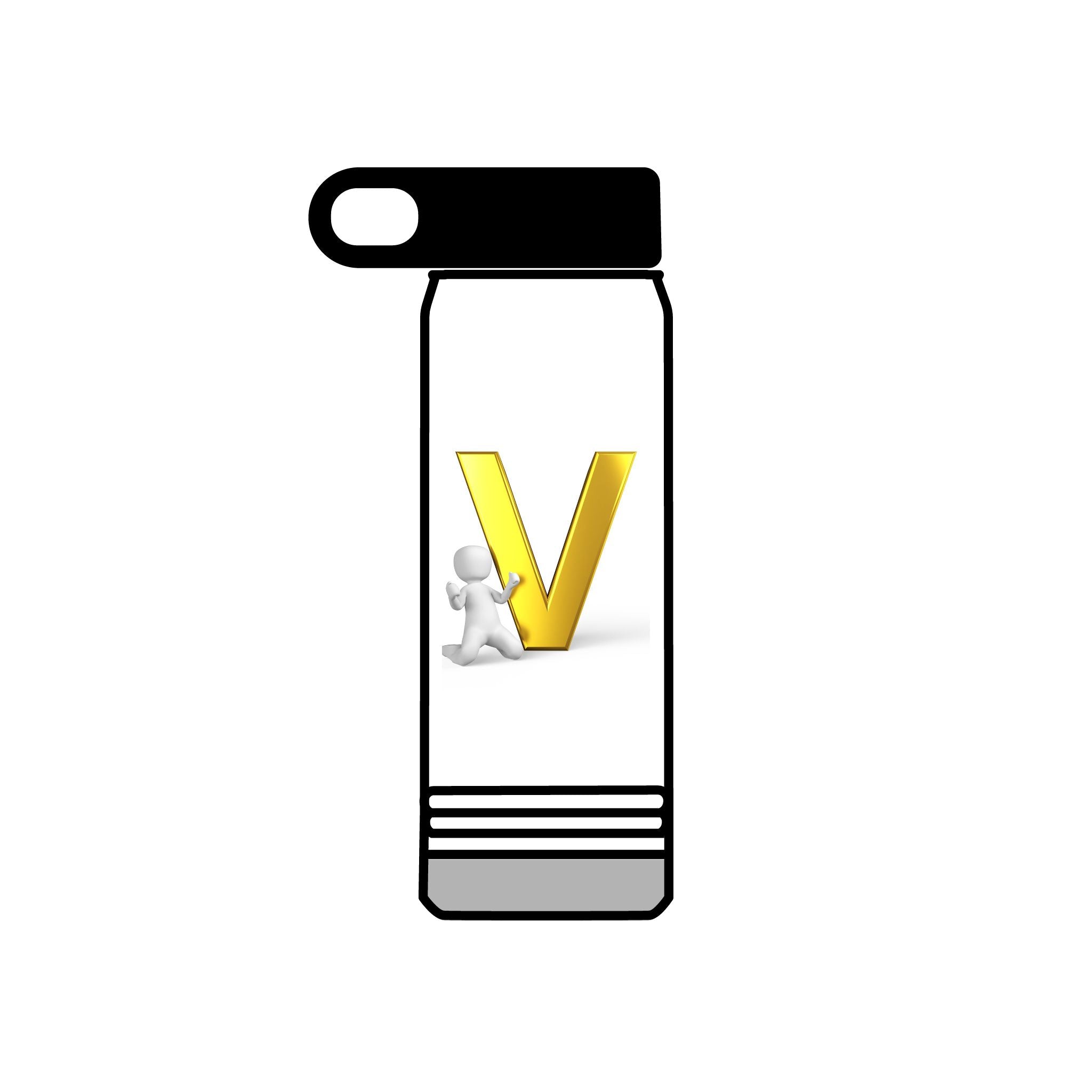 Bouteille d'eau Monogramme Lettre V Dorée | Initiale Personnalisée 590 ml