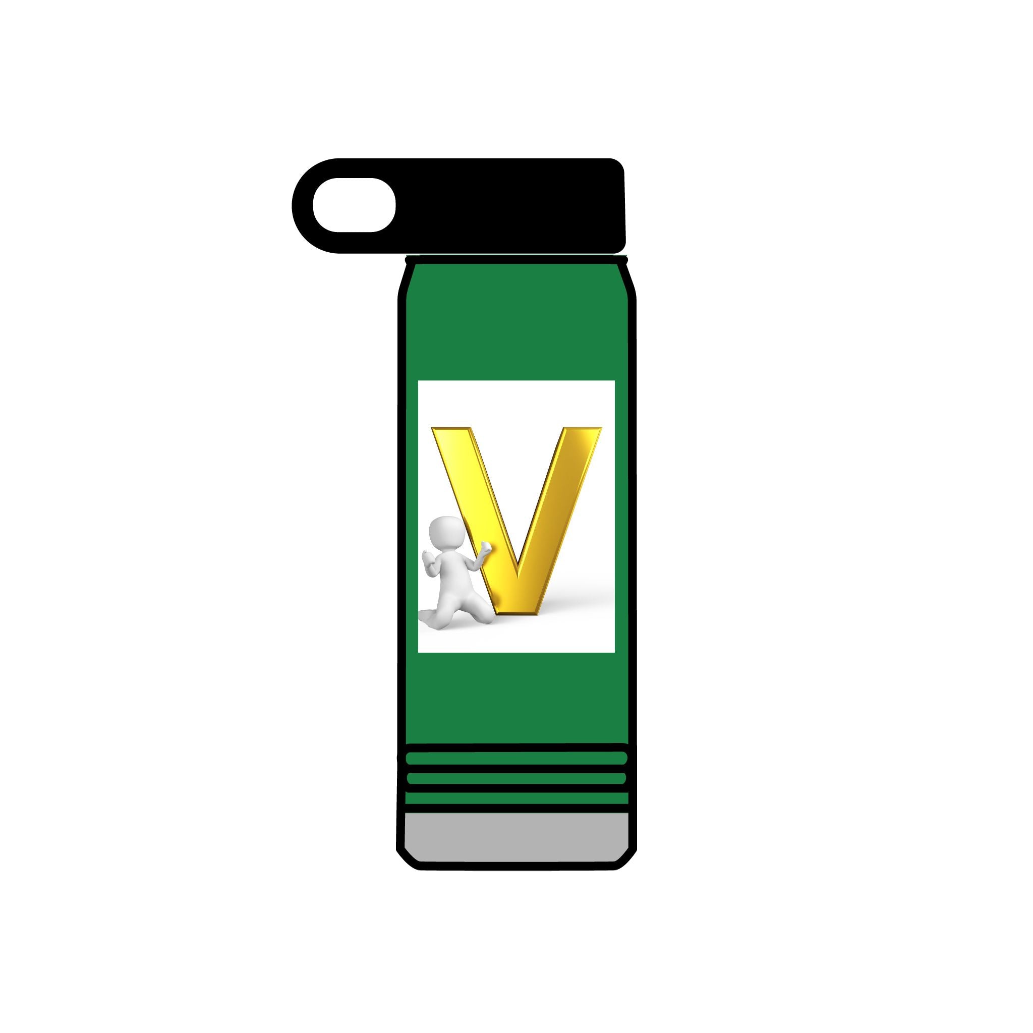 Bouteille d'eau Monogramme Lettre V Dorée | Initiale Personnalisée 590 ml