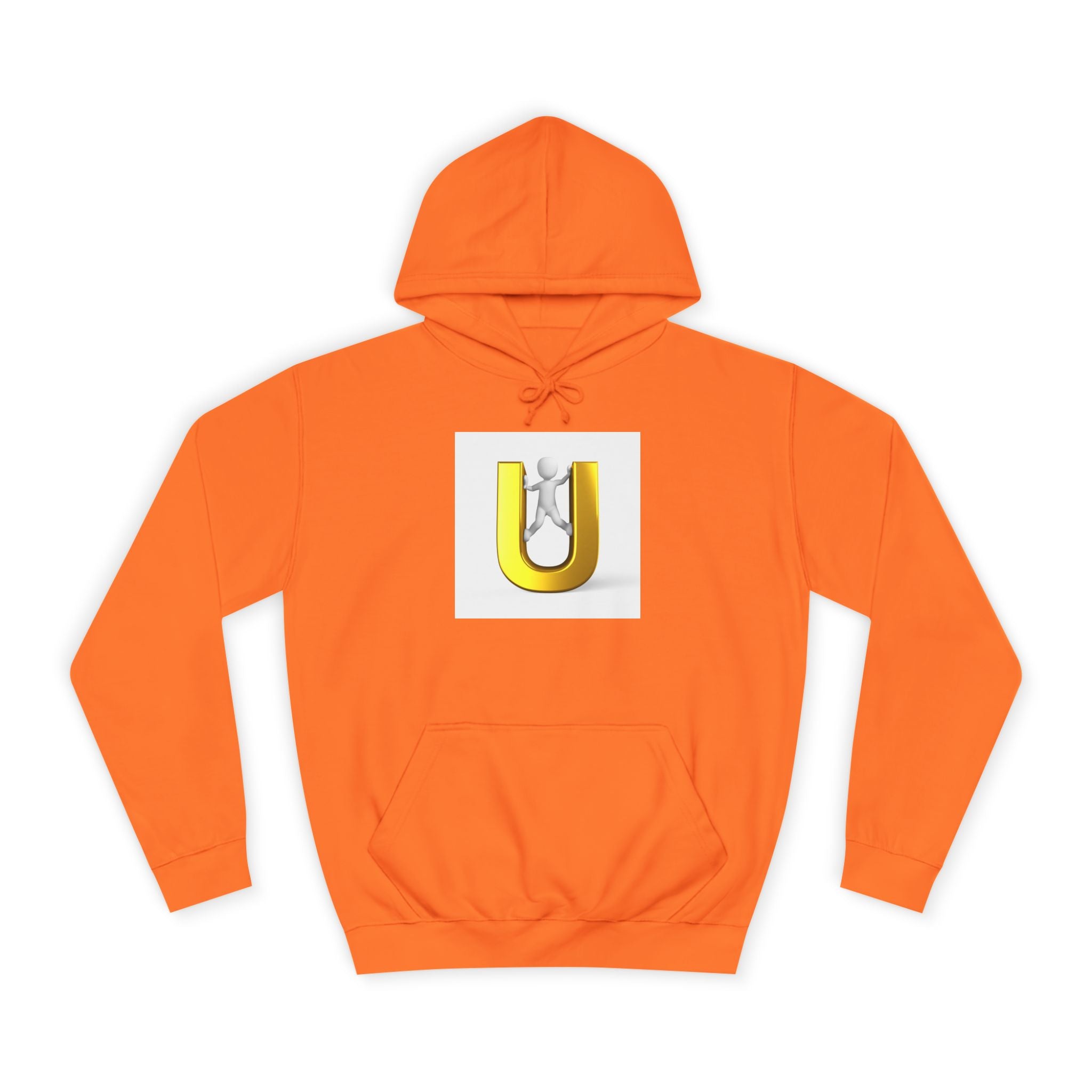 Sweat à capuche lettre U 3D Or | Sweat-shirt typographique bonhomme allumette grimpant