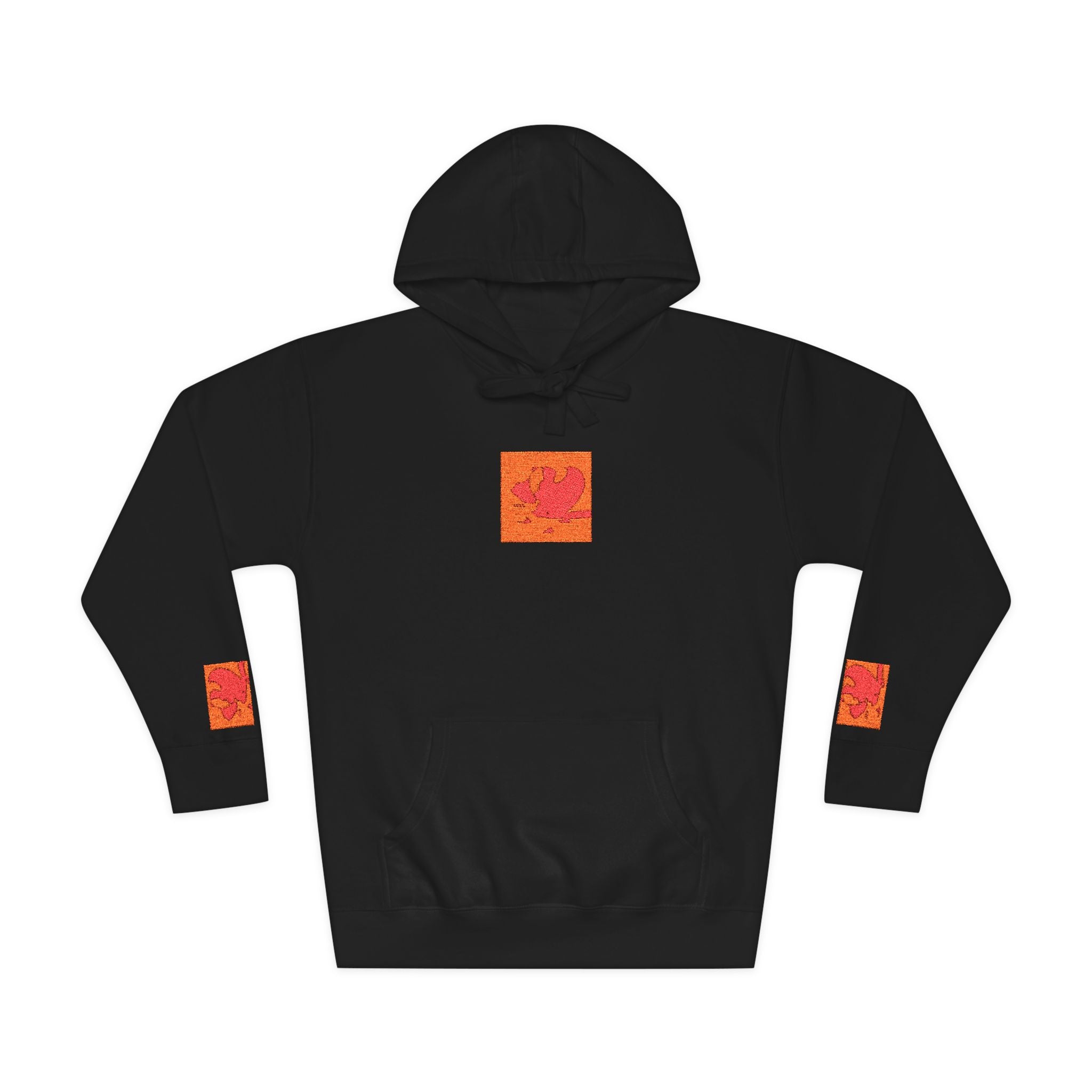 Orange Phoenix Pixel Art Hoodie | Square Chest & Sleeve Patch