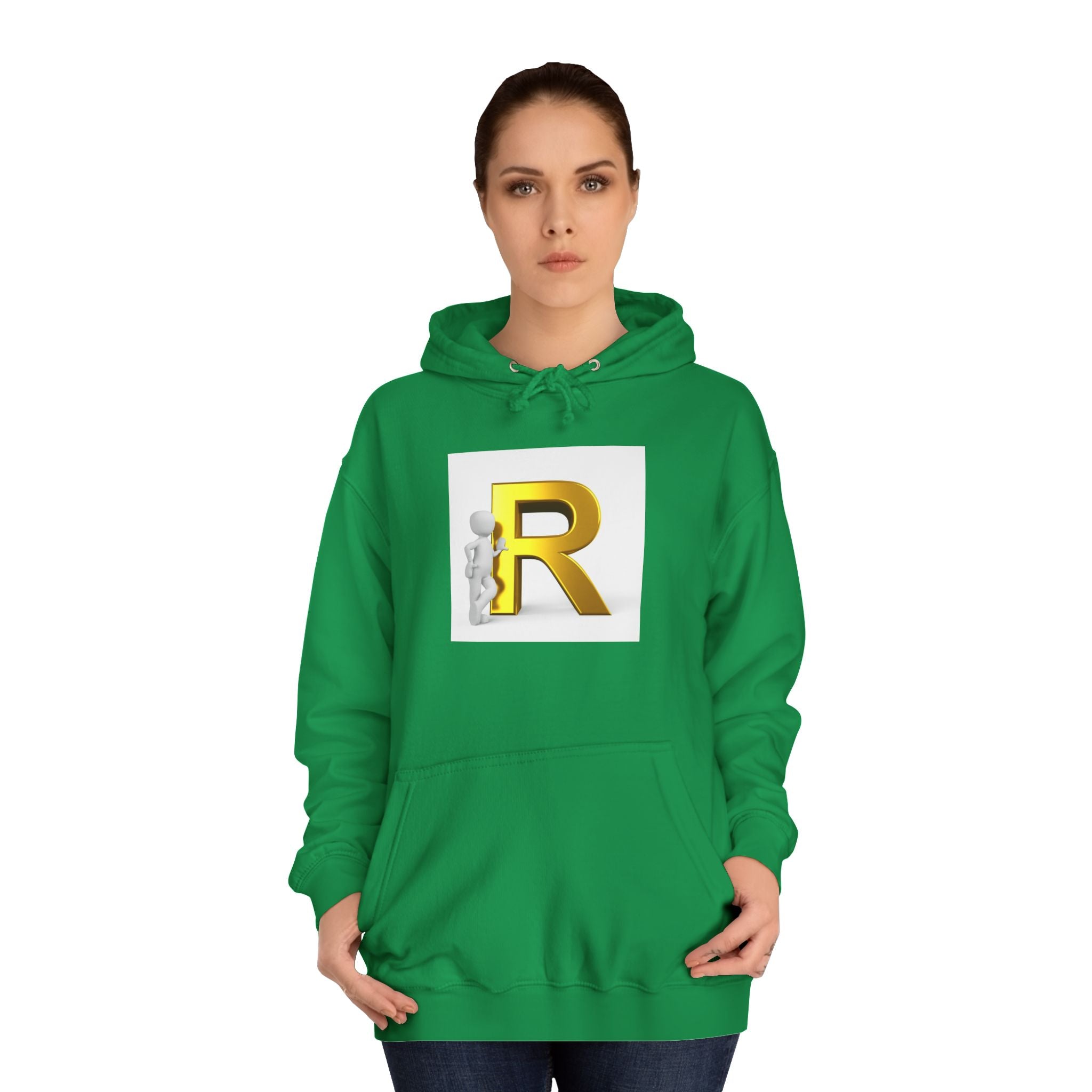 Gold Letter R Hoodie | 3D Character Leaning on R