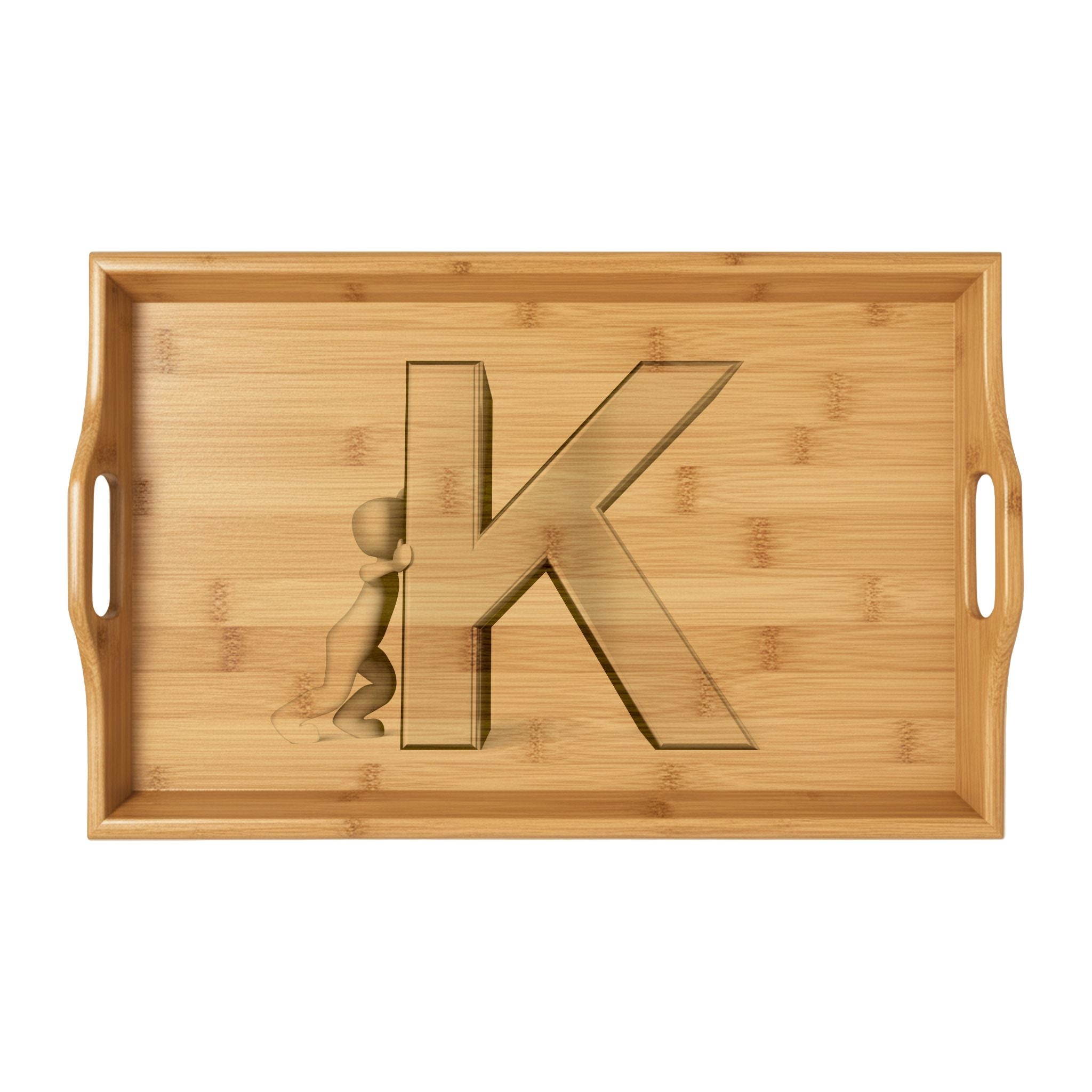 Engraved Letter K Bamboo Serving Tray | Personalized Monogram Tray