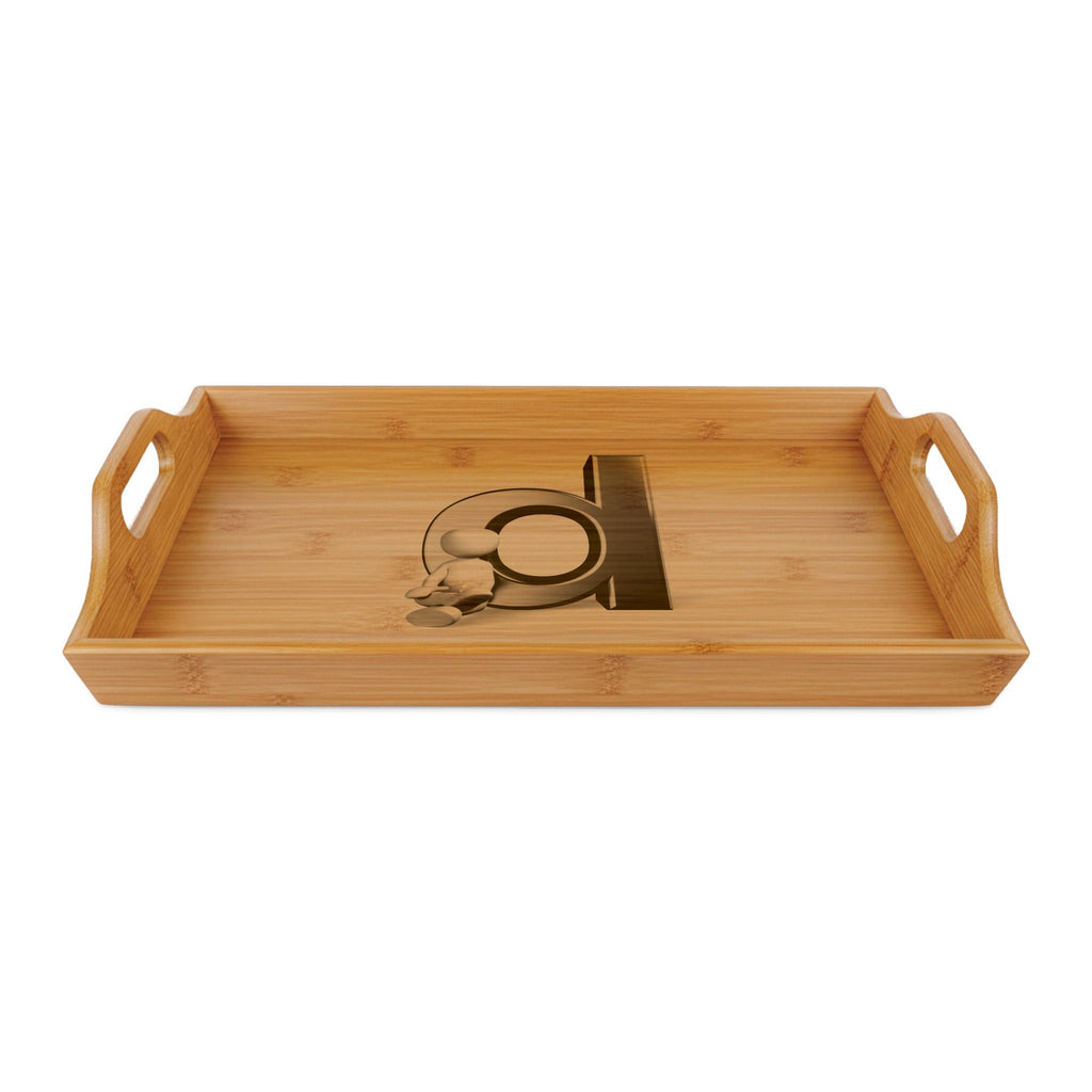 Lowercase monogram d engraving Serving Tray | Bamboo engraved tray