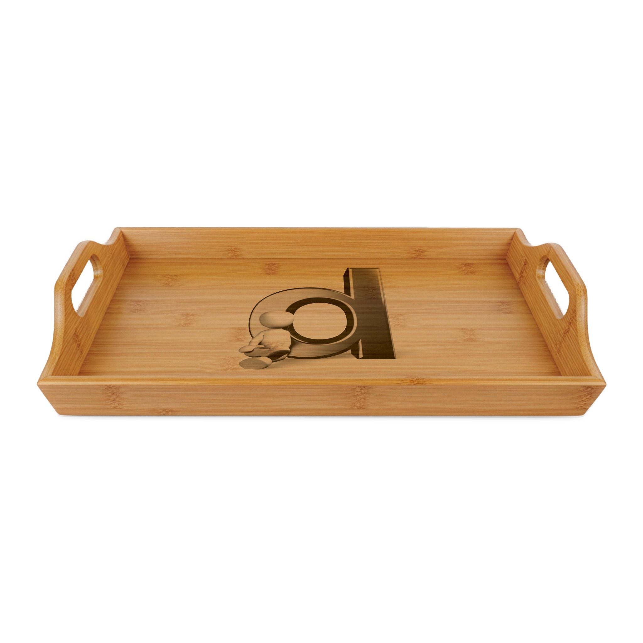Lowercase monogram d engraving Serving Tray | Bamboo engraved tray