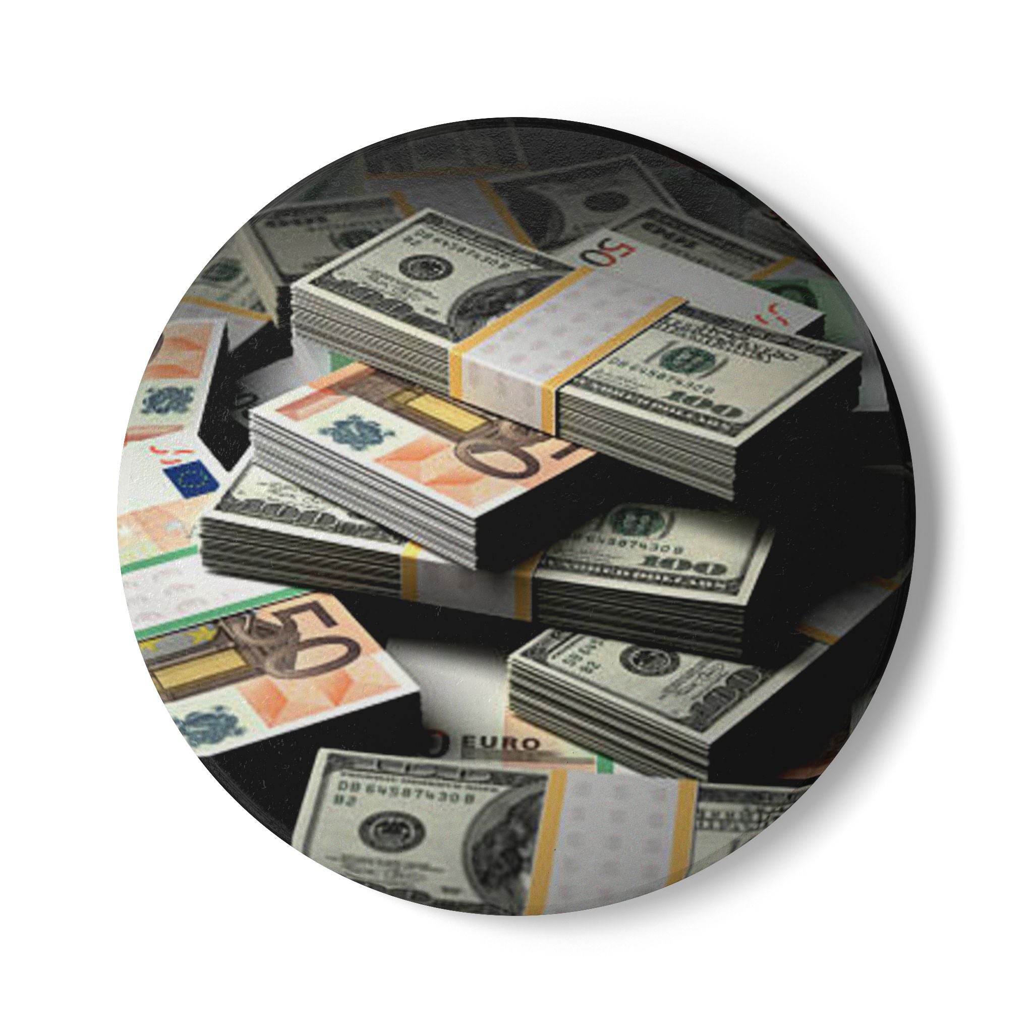Stacked Cash ceramic coaster | money print, cork back, drink coaster