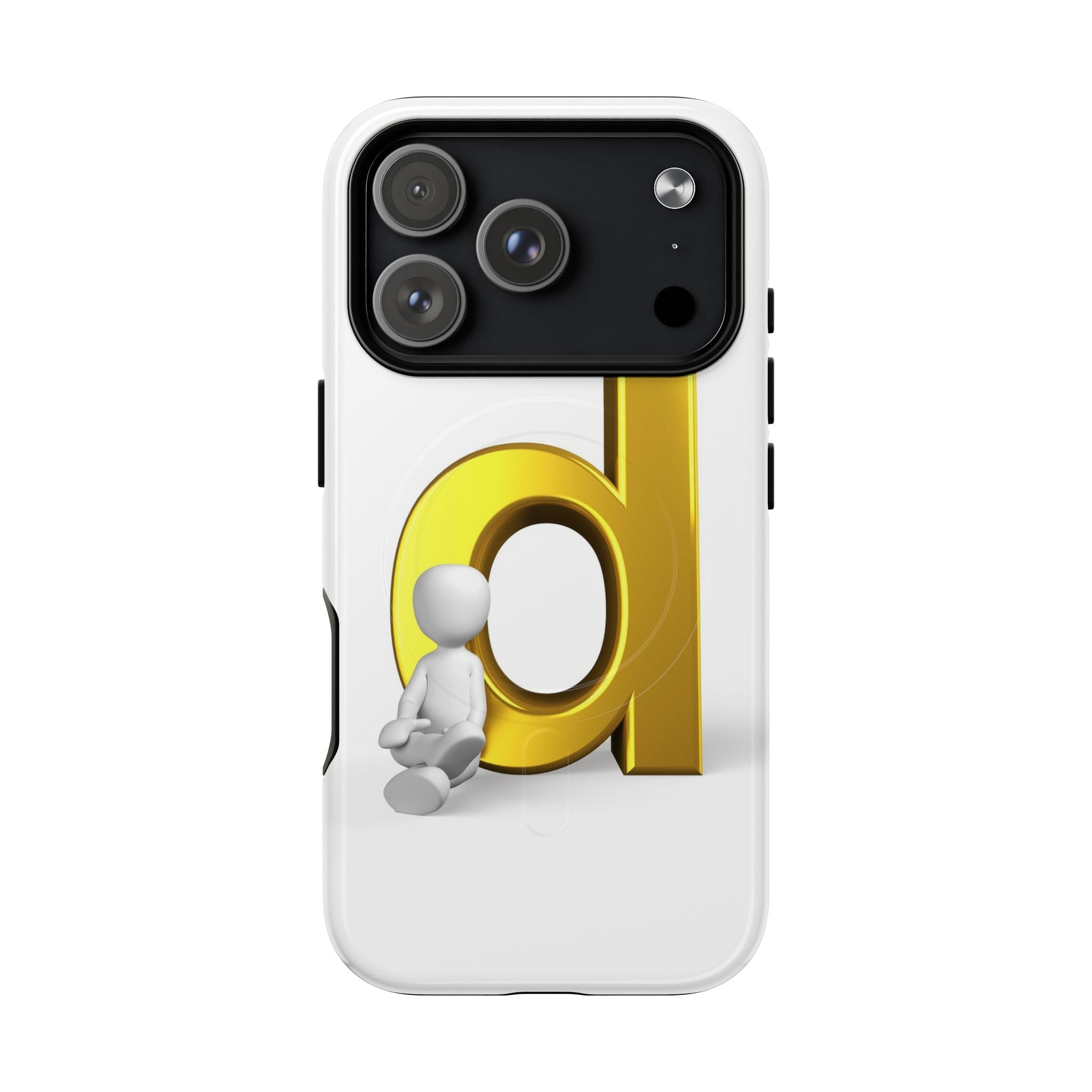Coque de téléphone Lettre D dorée avec personnage assis | Coque magnétique