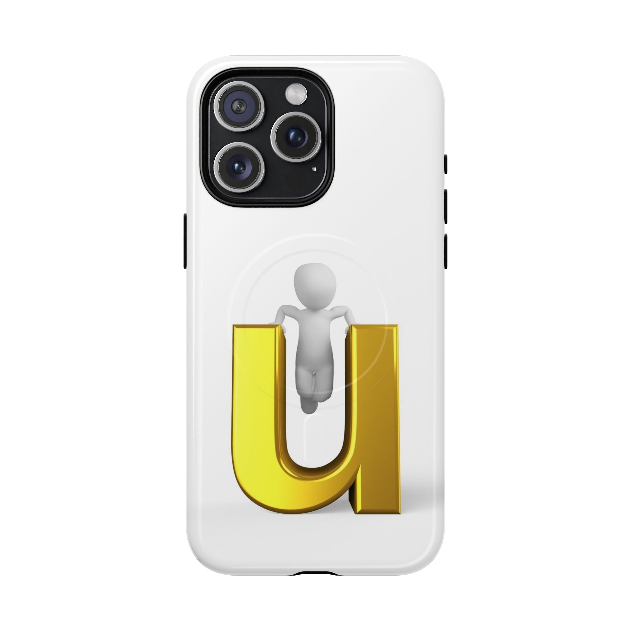 Coque de téléphone 3D Personnage avec Lettre U Dorée | Coque Magnétique Robuste
