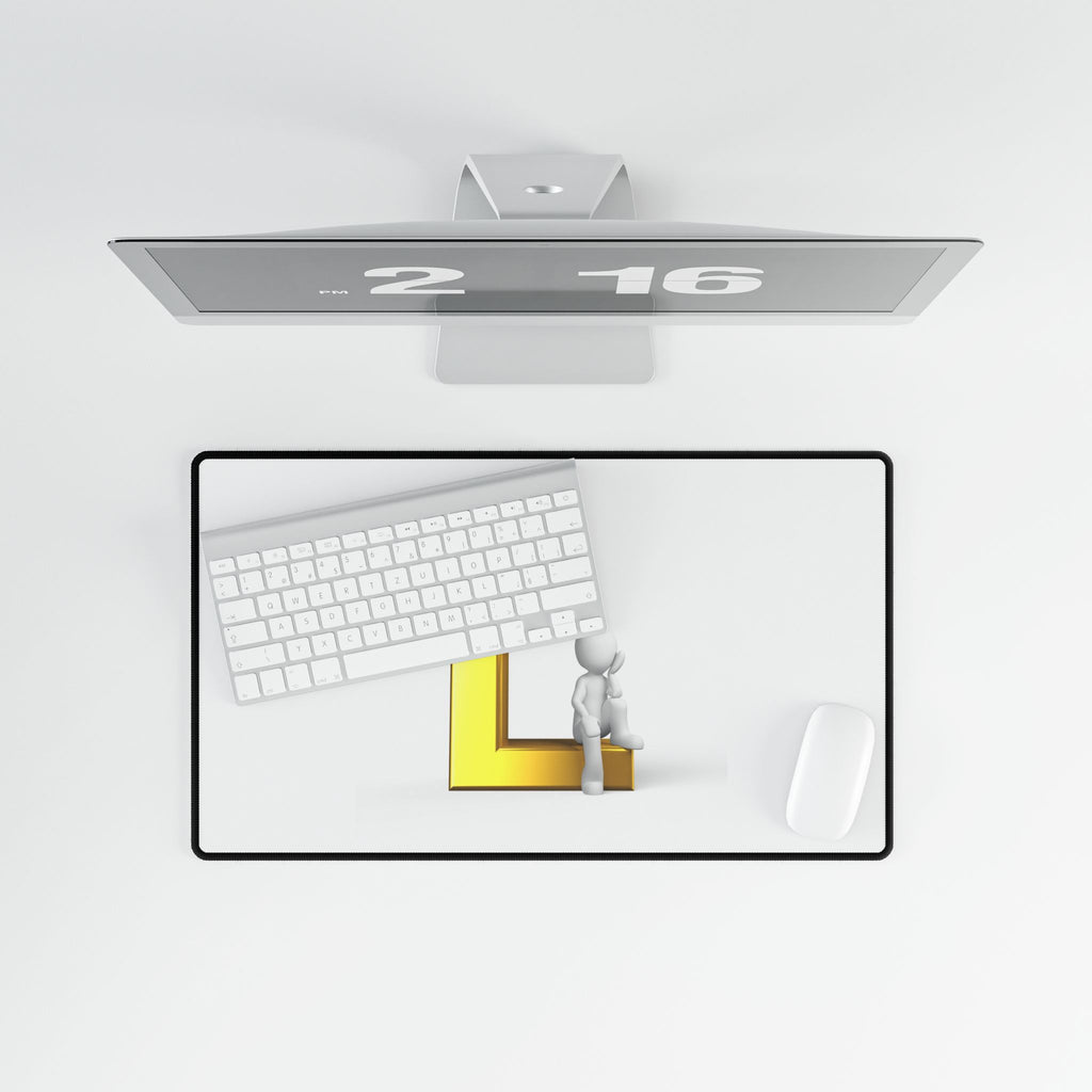 Gold Letter L with Sitting Figure Desk Mat | Minimal Initial Mouse Pad