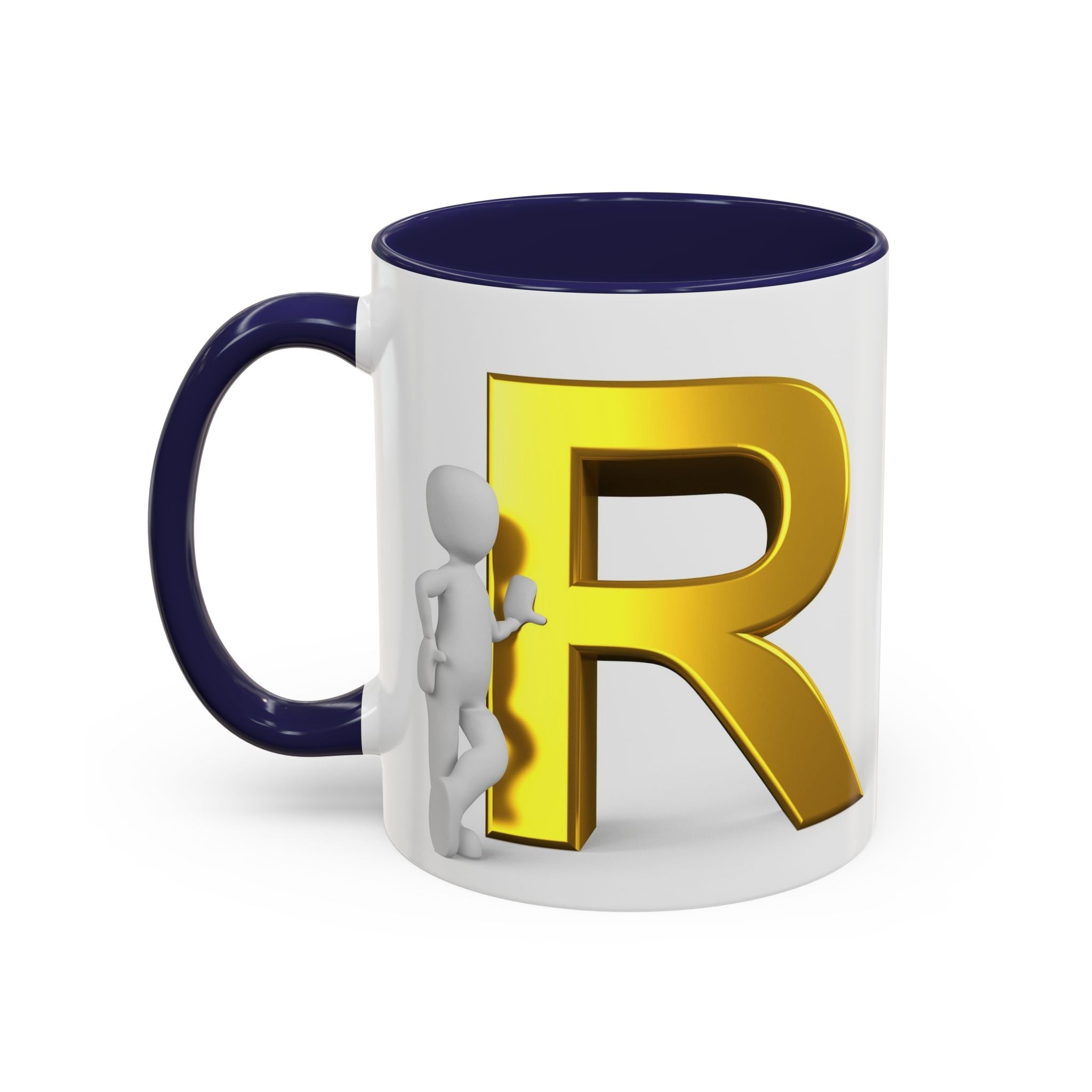 Gold Letter R with 3D Figure Accent Coffee Mug | Monogram Initial Mug