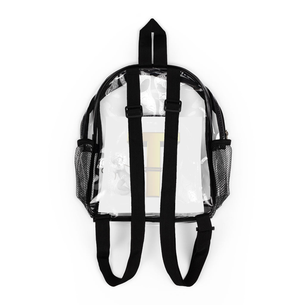 Yellow 3D Letter T Design Clear Stadium Backpack | Transparent School Bag
