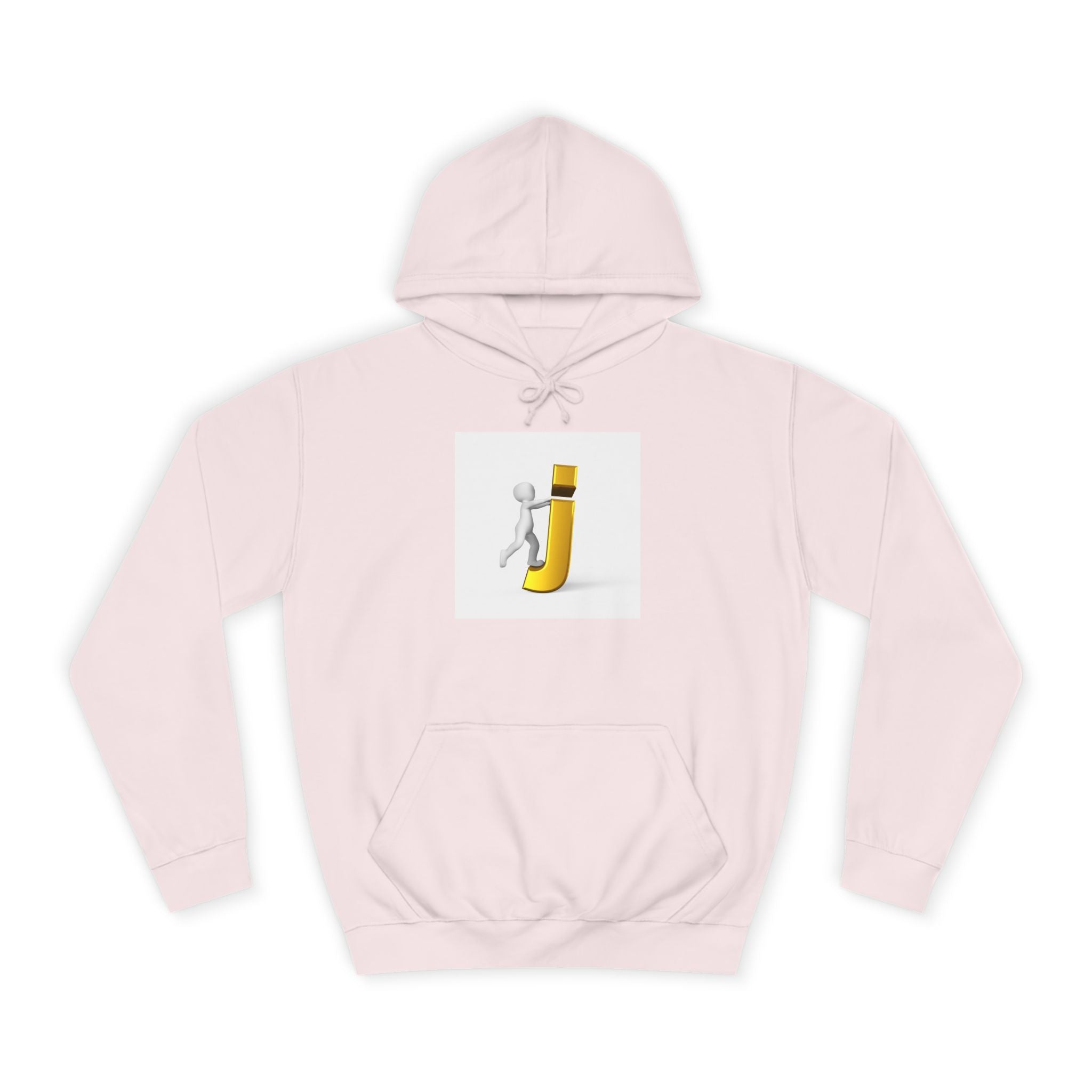 Sweat à capuche en 3D avec figurine bâton sur la lettre J en or | Monogramme initial lettre J