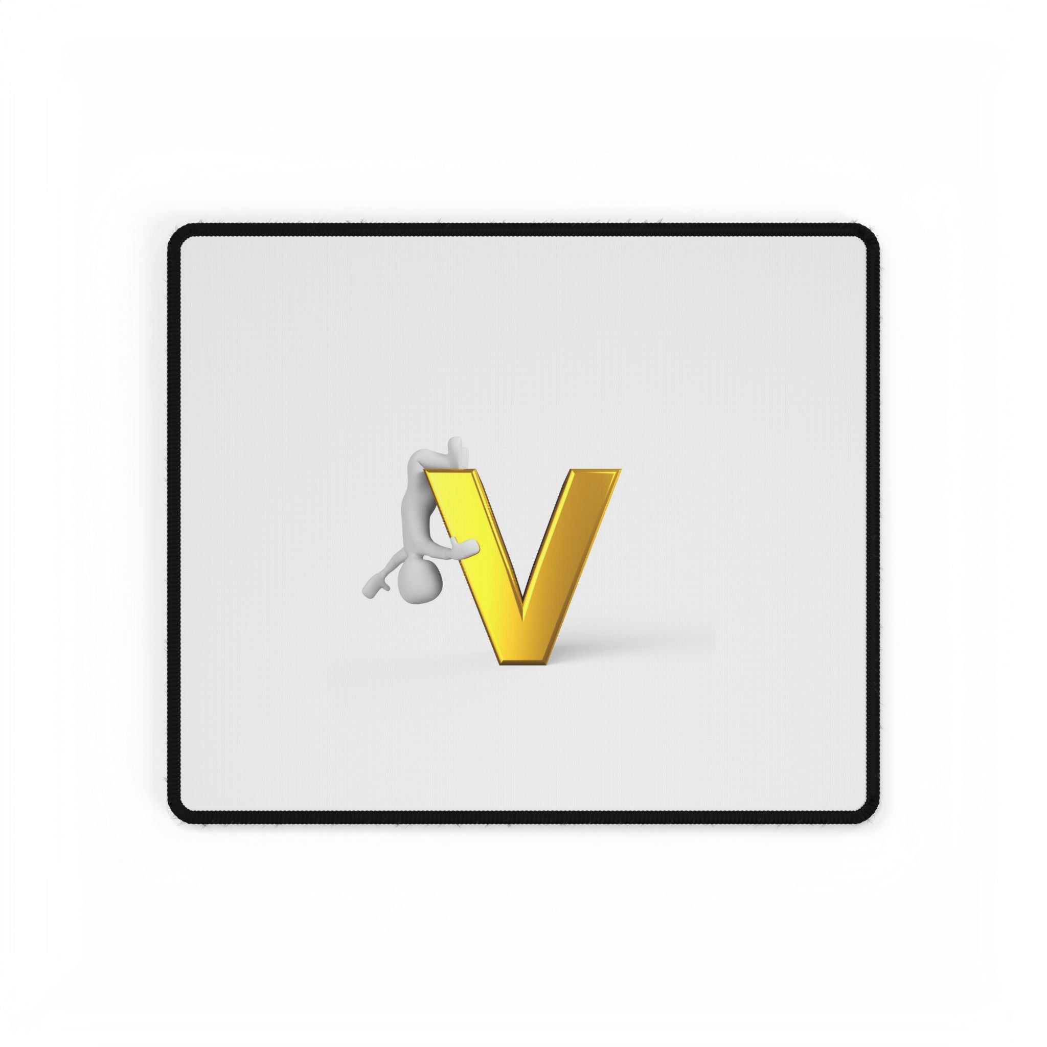 3D Gold Letter V with Figure Desk Mat | Oversized Mouse Pad