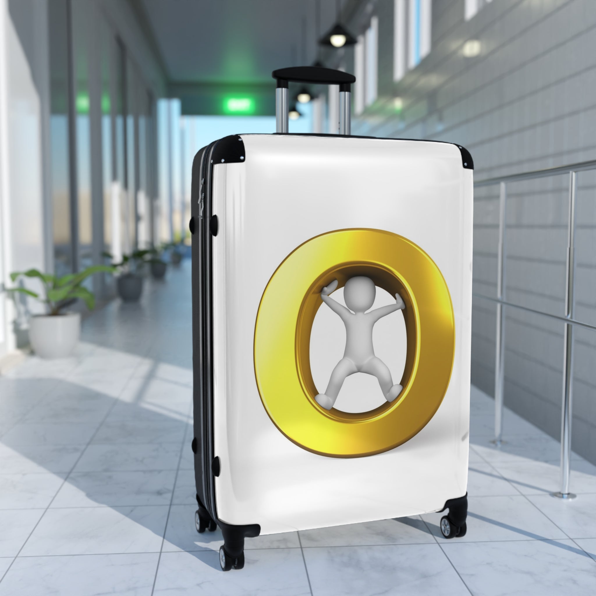 Gold Letter O Figure Suitcase | Luggage with 3D Initial