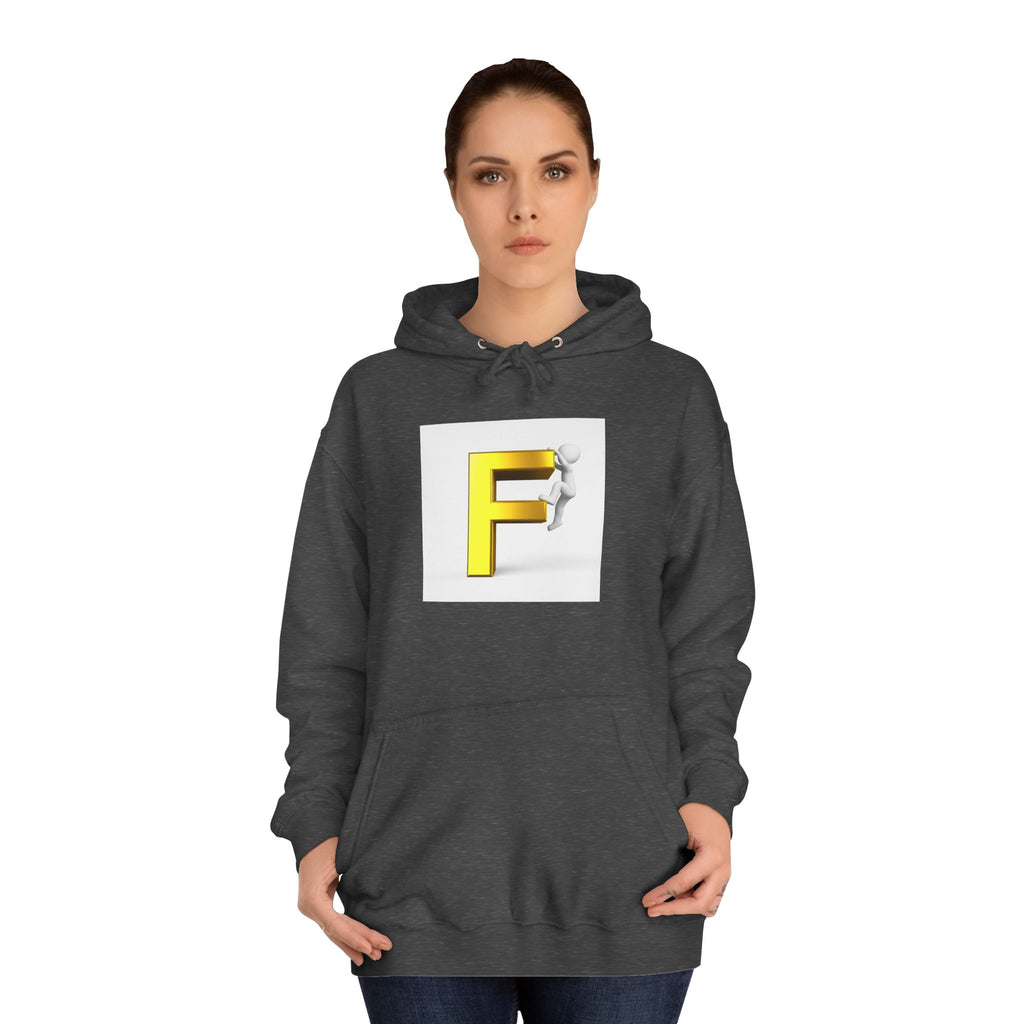 3D Gold Letter F Hoodie | Climbing Figurine Letterman Style