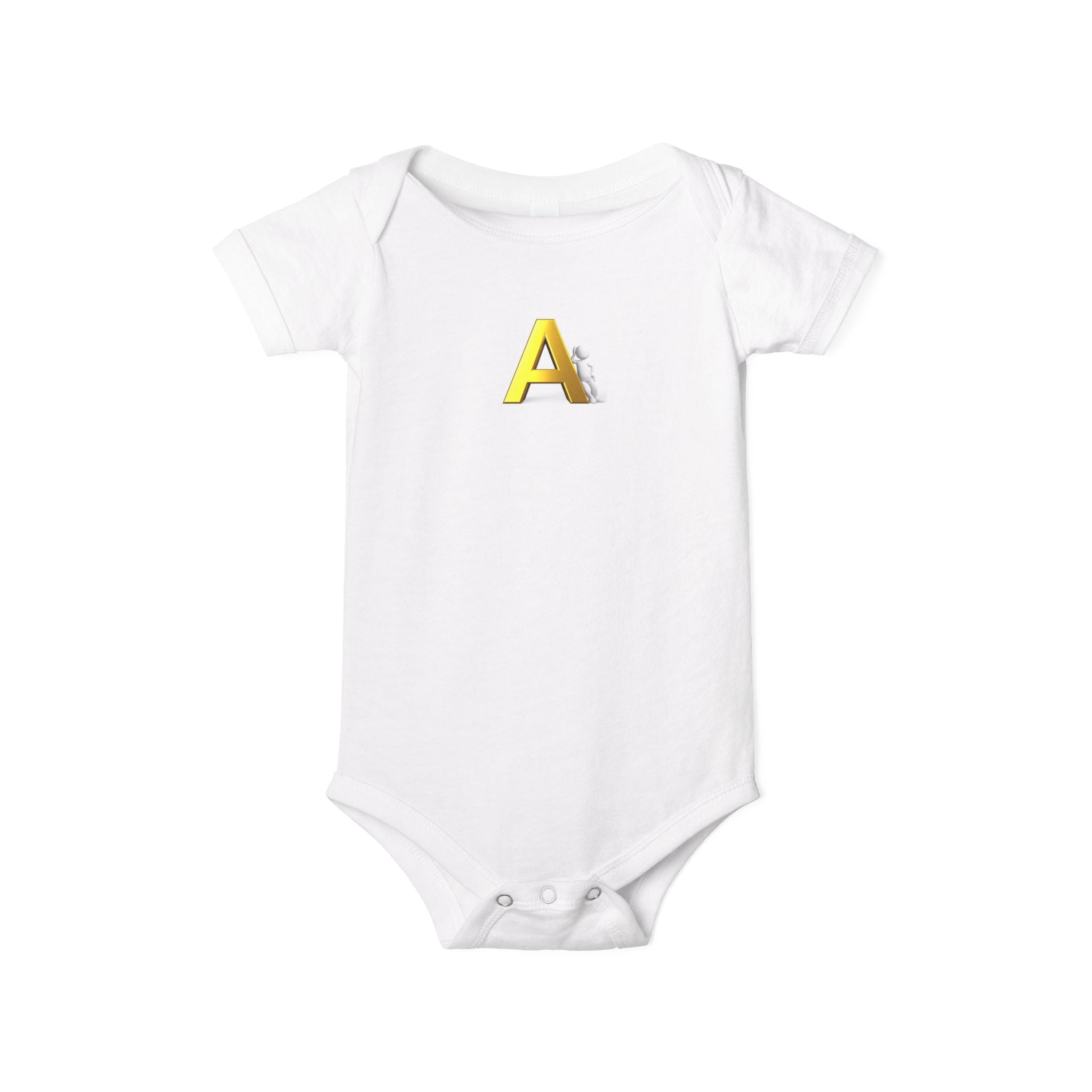 Grenouillère bébé jaune en jersey une pièce | Lettre A majuscule