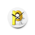 3D Gold Letter P with Figure Acrylic Wall Clock | Modern Alphabet Decor