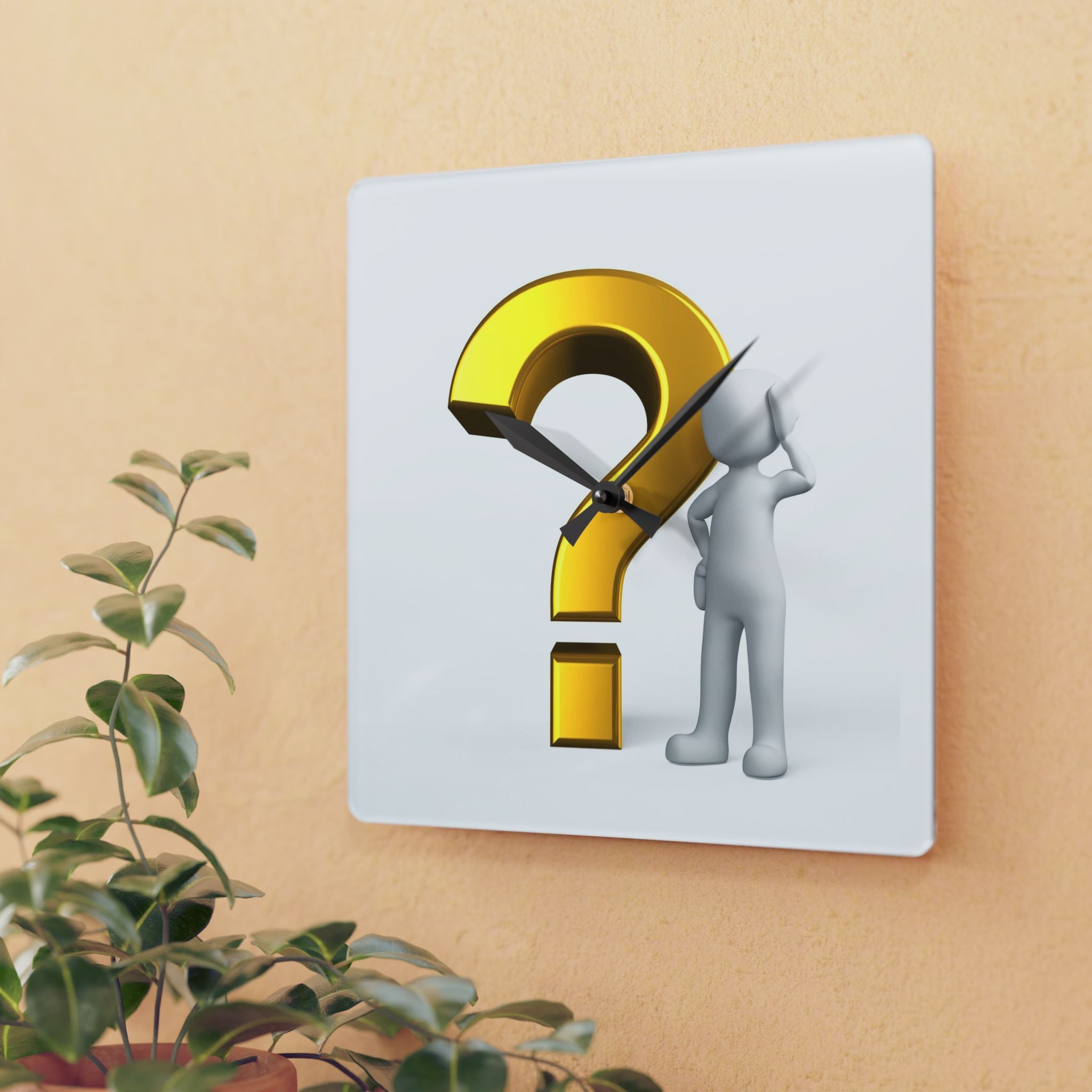 3D Question Mark Figure Acrylic Wall Clock | Modern Round Decorative Clock