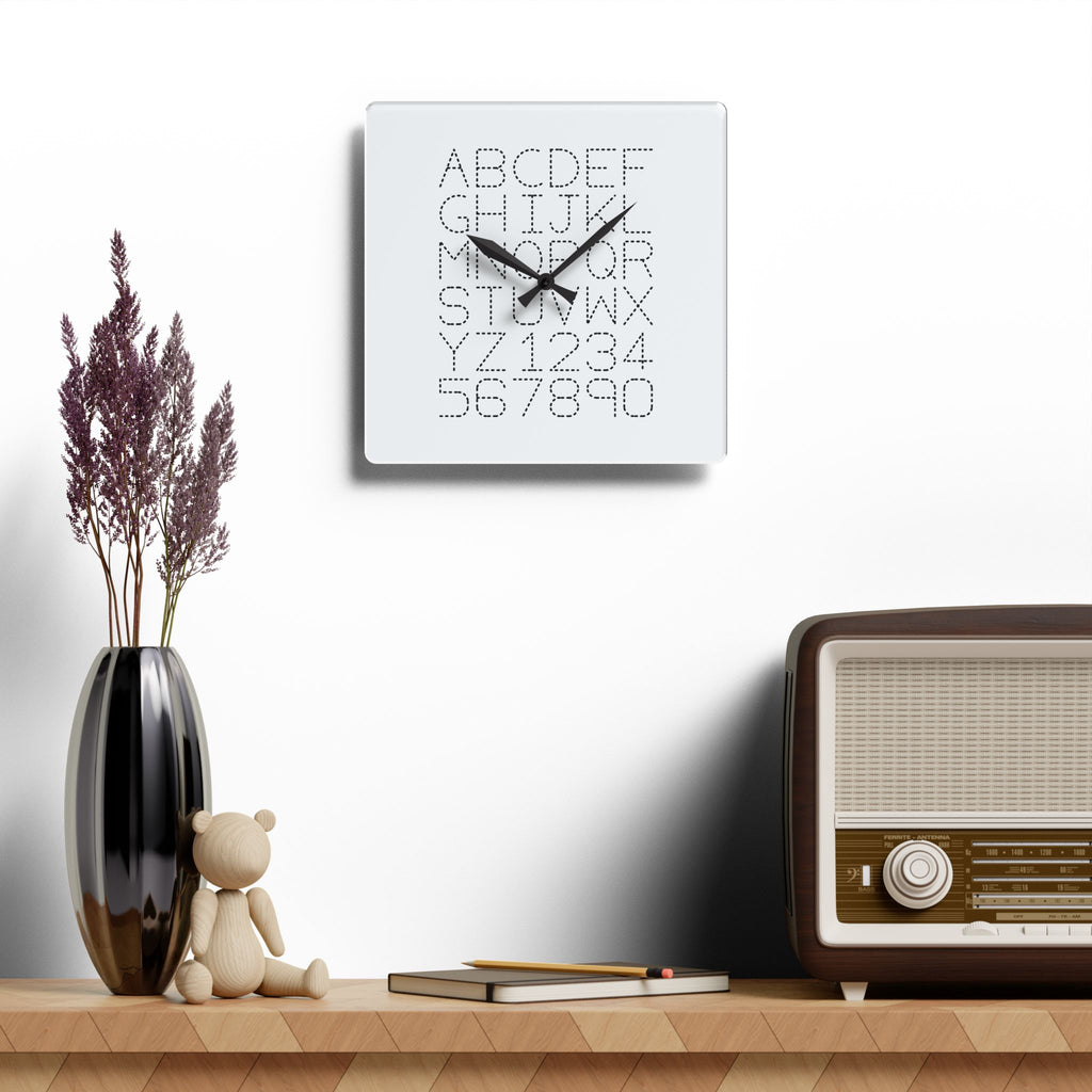 Alphabet and Numbers Dot Grid Acrylic Wall Clock | Modern Typography Home Decor
