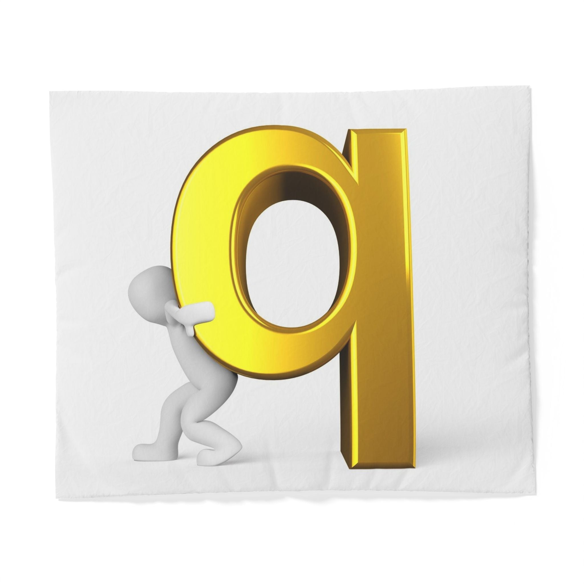 3D Gold Letter Q with Figure Cotton Duvet Cover | Alphabet Bedding