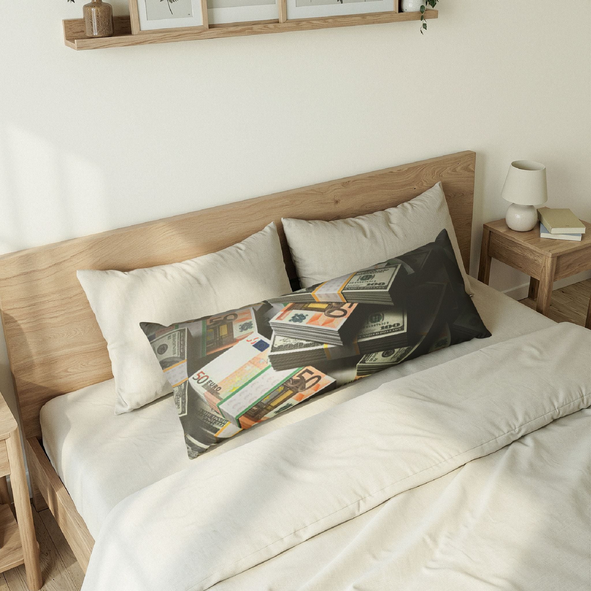 Stacked Money Print Body Pillow | Cash, Dollar Bills, Luxury