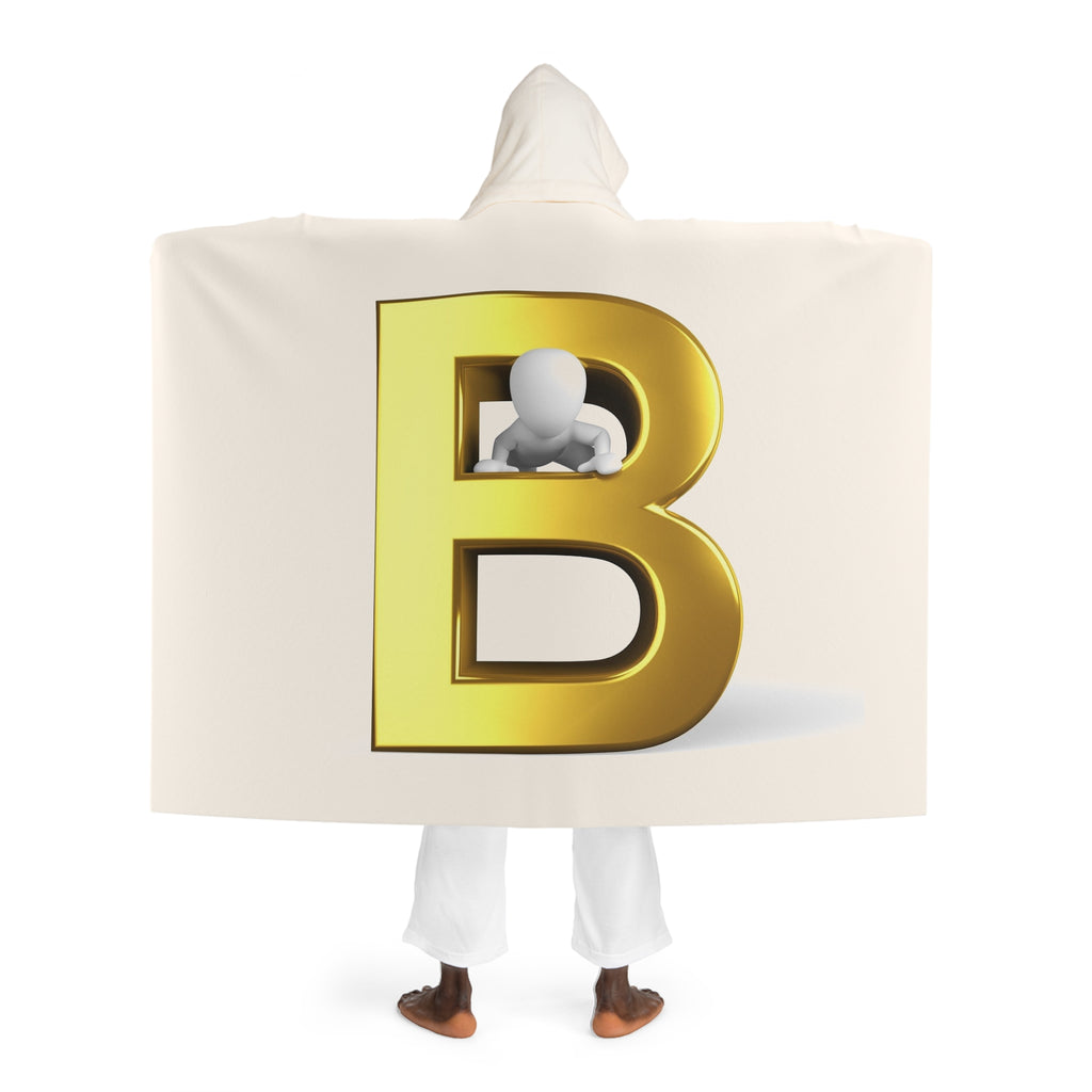 Cozy Hooded Sherpa Fleece Blanket | Gold Letter B With Figure