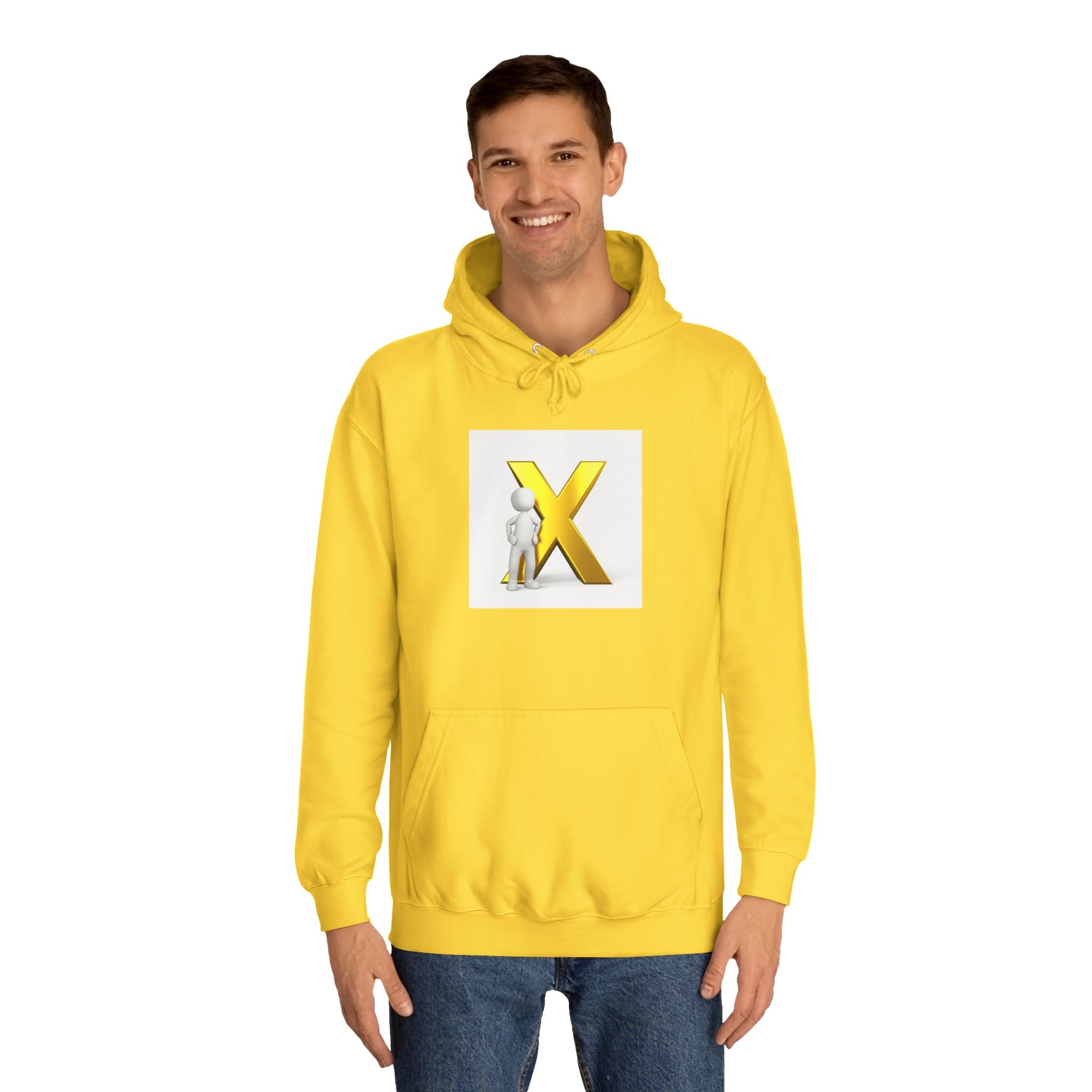 Golden Letter X Graphic Hoodie | 3D Stick Figure Initial X Sweatshirt