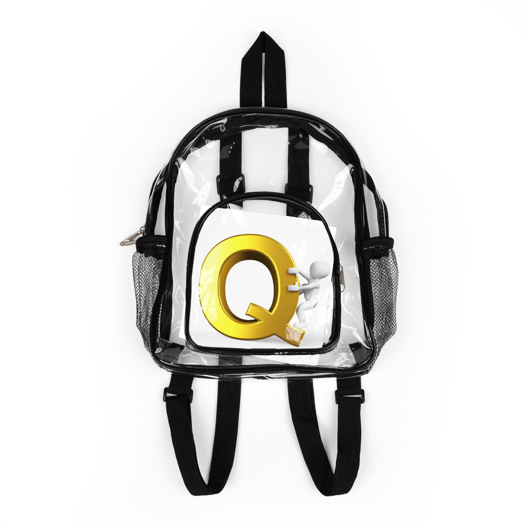 Gold Q Monogram Clear Stadium Backpack | Transparent School Bag